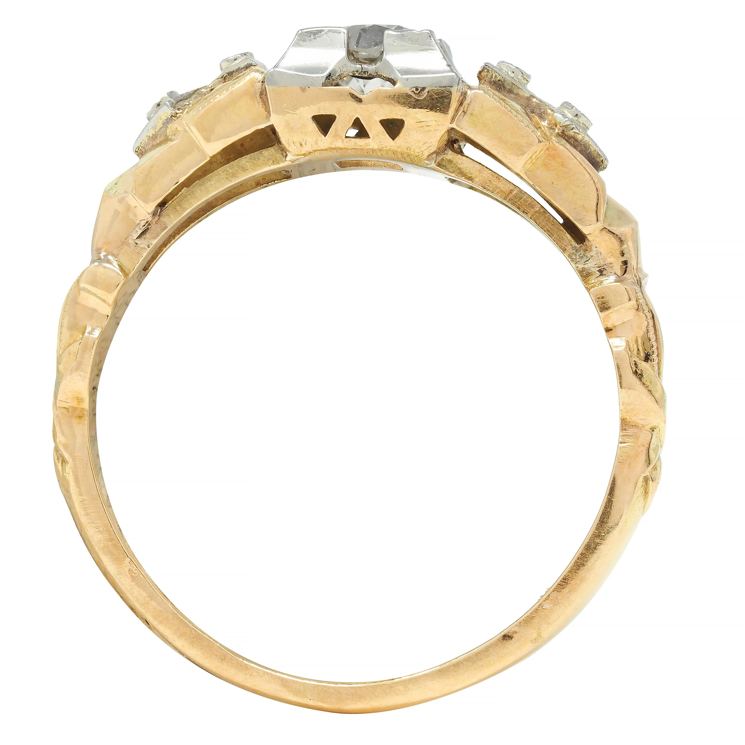 Retro 0.23 CTW Old European Cut Diamond 14 Karat Two-Tone Gold Engagement Ring - Image 10
