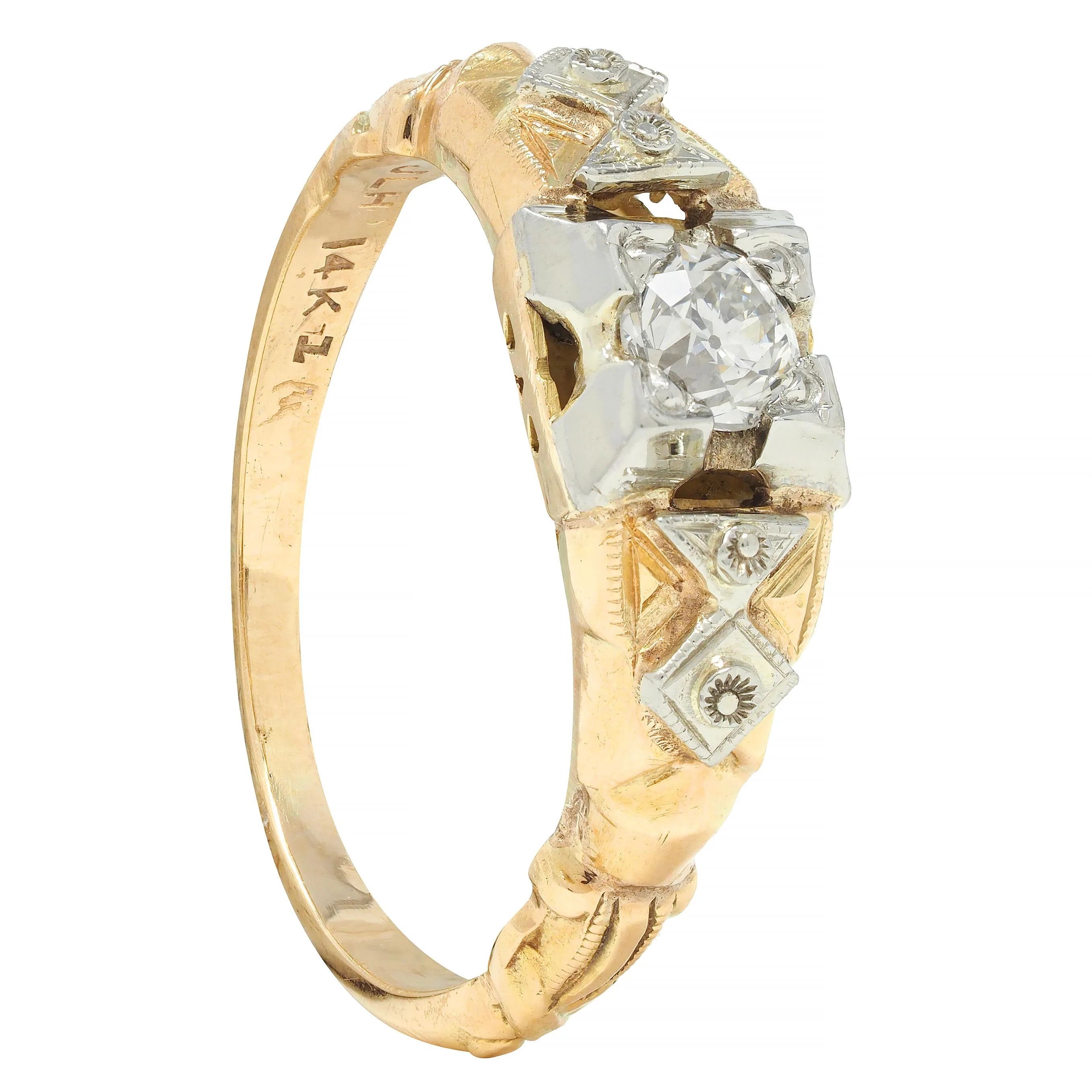 Retro 0.23 CTW Old European Cut Diamond 14 Karat Two-Tone Gold Engagement Ring - Image 11