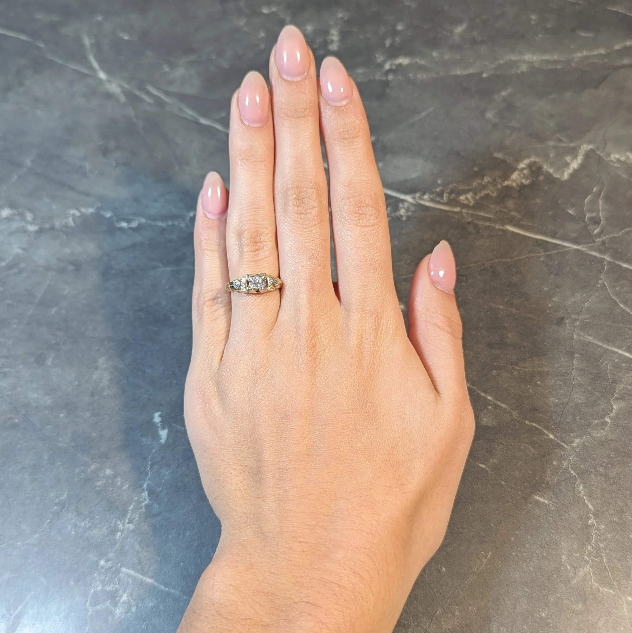 Retro 0.23 CTW Old European Cut Diamond 14 Karat Two-Tone Gold Engagement Ring - Image 12
