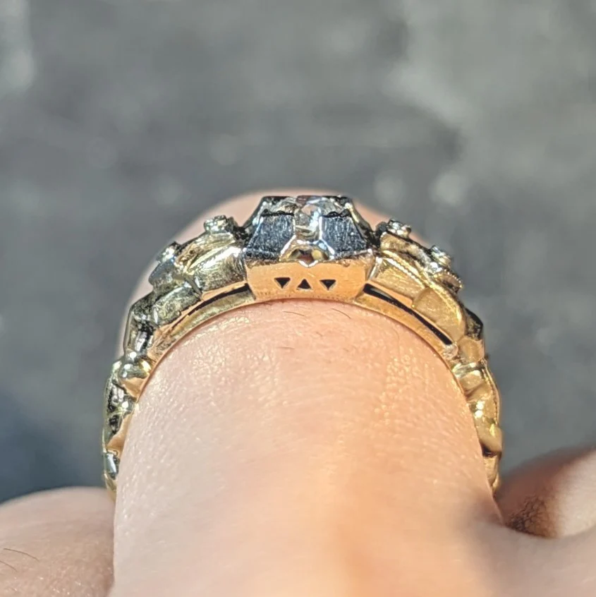 Retro 0.23 CTW Old European Cut Diamond 14 Karat Two-Tone Gold Engagement Ring - Image 13