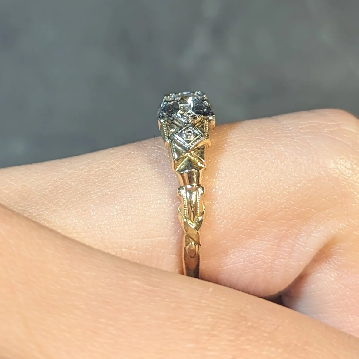 Retro 0.23 CTW Old European Cut Diamond 14 Karat Two-Tone Gold Engagement Ring - Image 14
