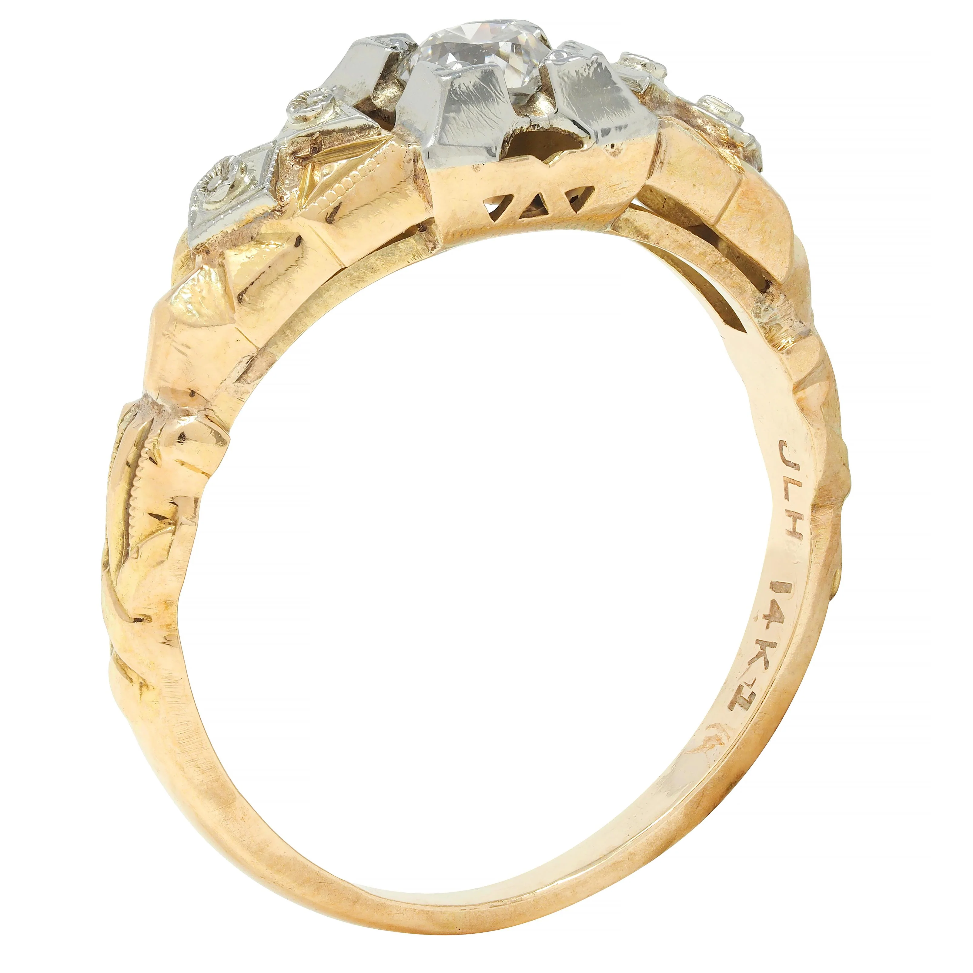Retro 0.23 CTW Old European Cut Diamond 14 Karat Two-Tone Gold Engagement Ring - Image 2