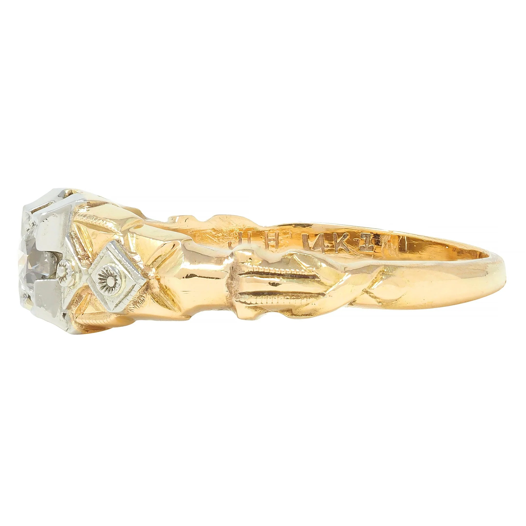 Retro 0.23 CTW Old European Cut Diamond 14 Karat Two-Tone Gold Engagement Ring - Image 6