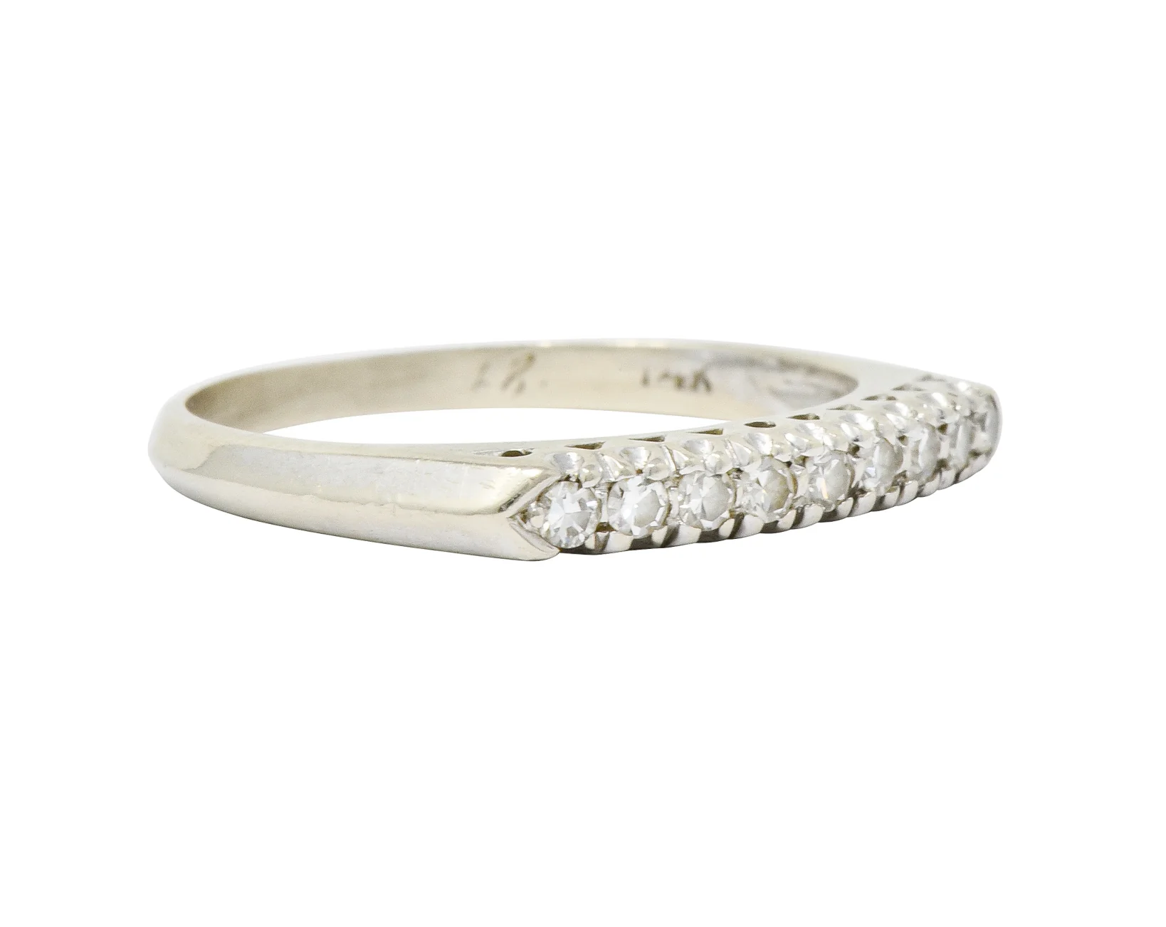 Retro 0.25 CTW Diamond 14 Karat White Gold Fishtail Stacking Band Ring - Image 2
