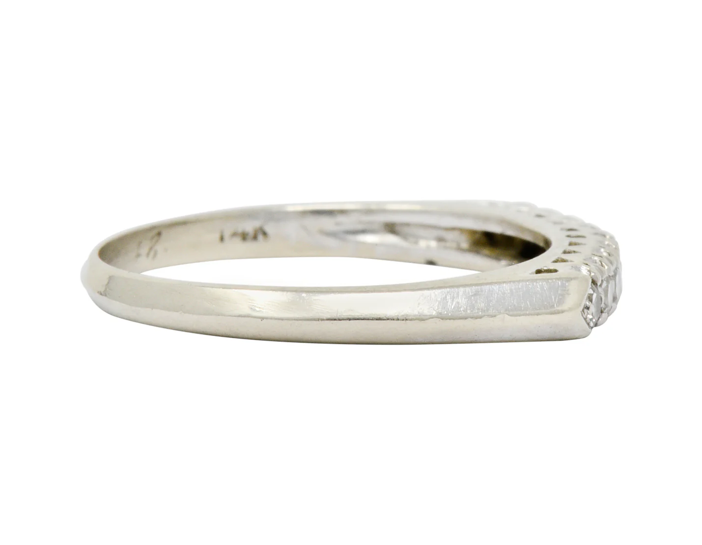 Retro 0.25 CTW Diamond 14 Karat White Gold Fishtail Stacking Band Ring - Image 3