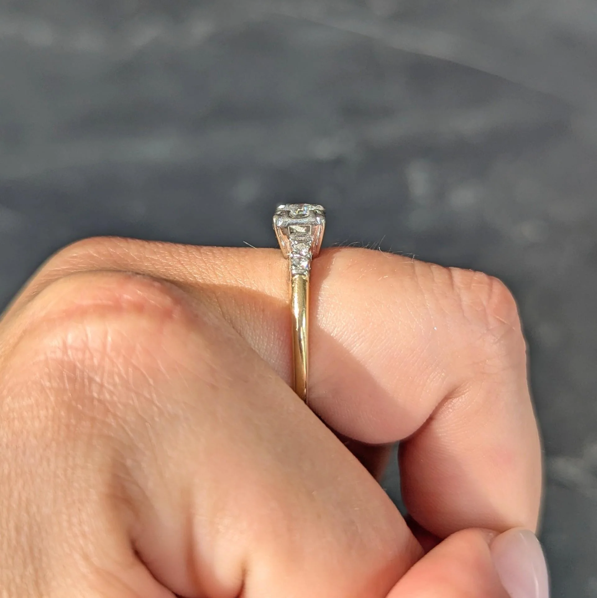 Retro 0.35 CTW Transitional Cut Diamond 14 Karat Two-Tone Gold Vintage Engagement Ring - Image 10