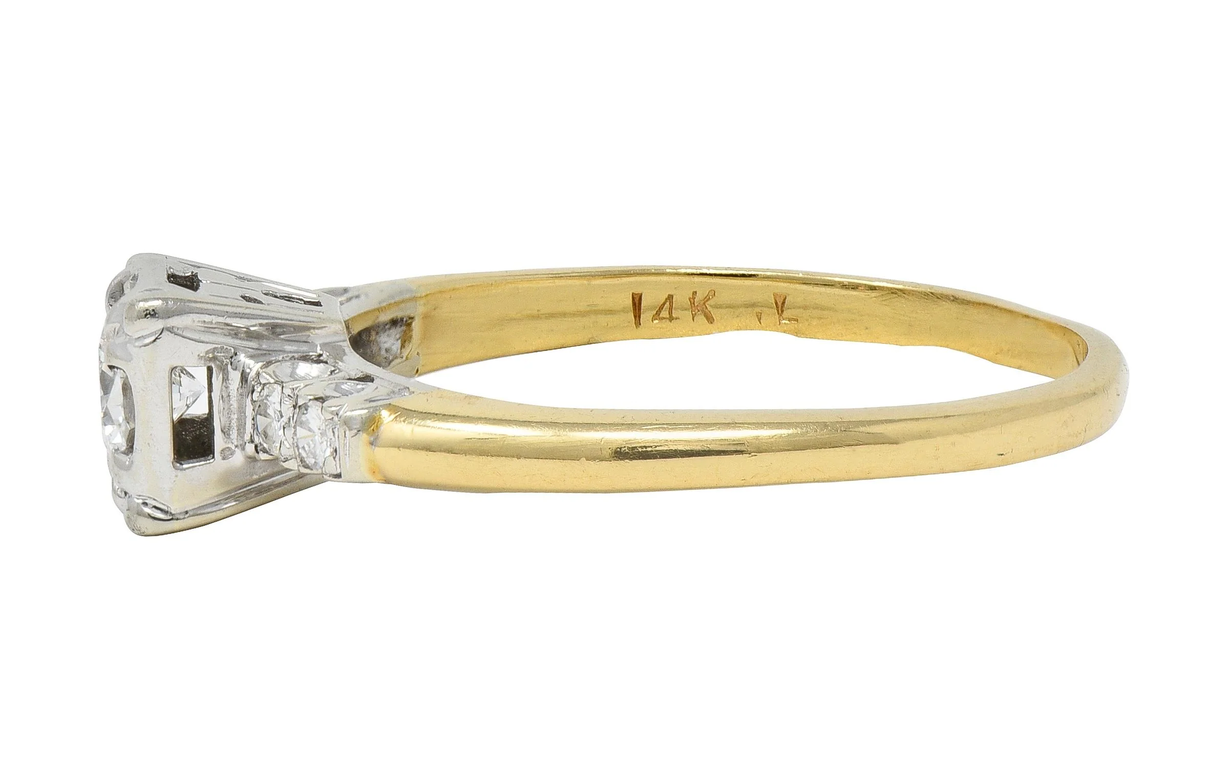 Retro 0.35 CTW Transitional Cut Diamond 14 Karat Two-Tone Gold Vintage Engagement Ring - Image 4