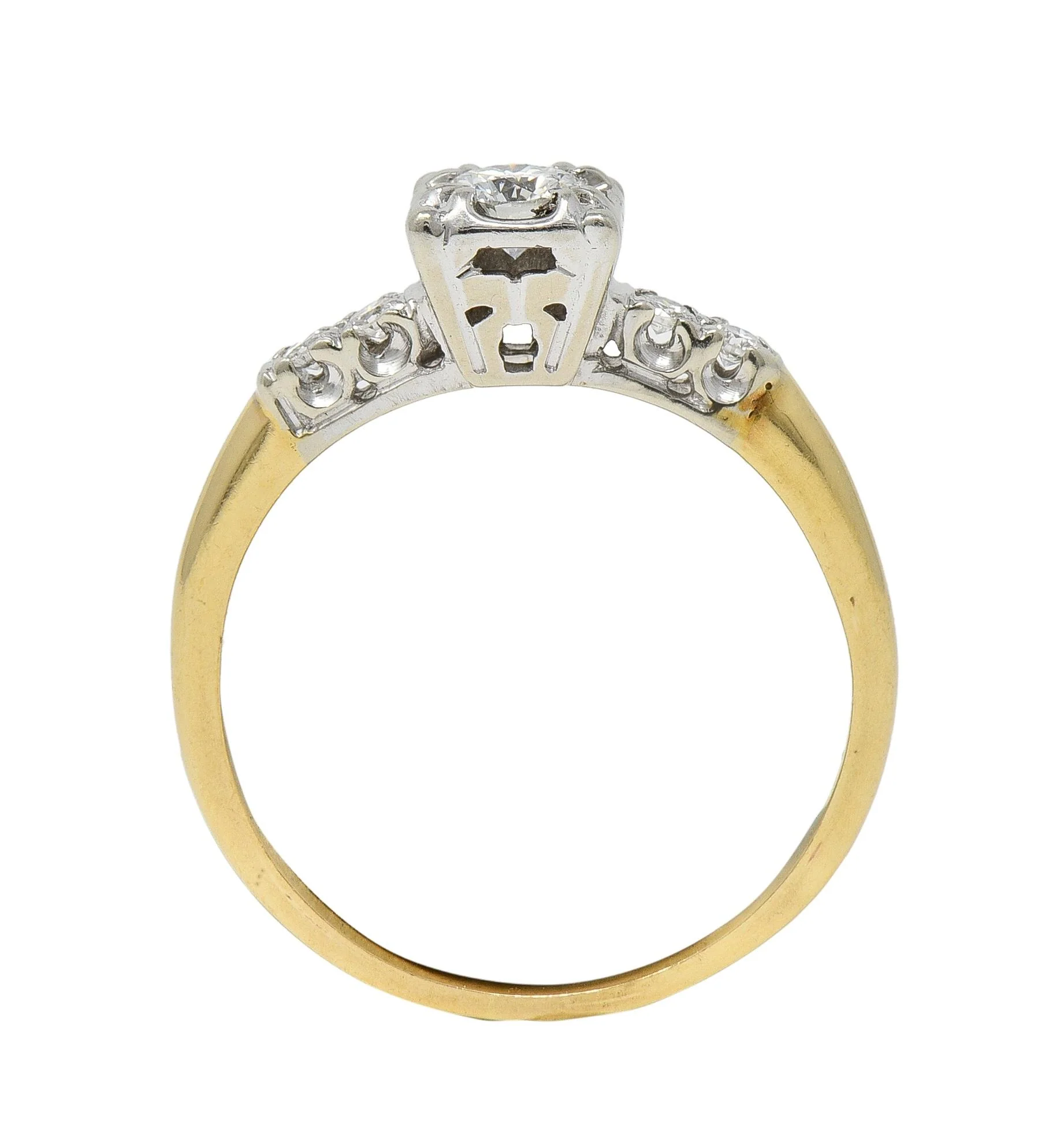 Retro 0.35 CTW Transitional Cut Diamond 14 Karat Two-Tone Gold Vintage Engagement Ring - Image 6