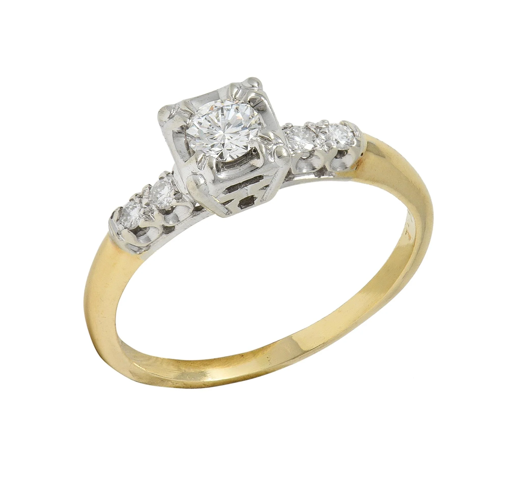 Retro 0.35 CTW Transitional Cut Diamond 14 Karat Two-Tone Gold Vintage Engagement Ring - Image 7