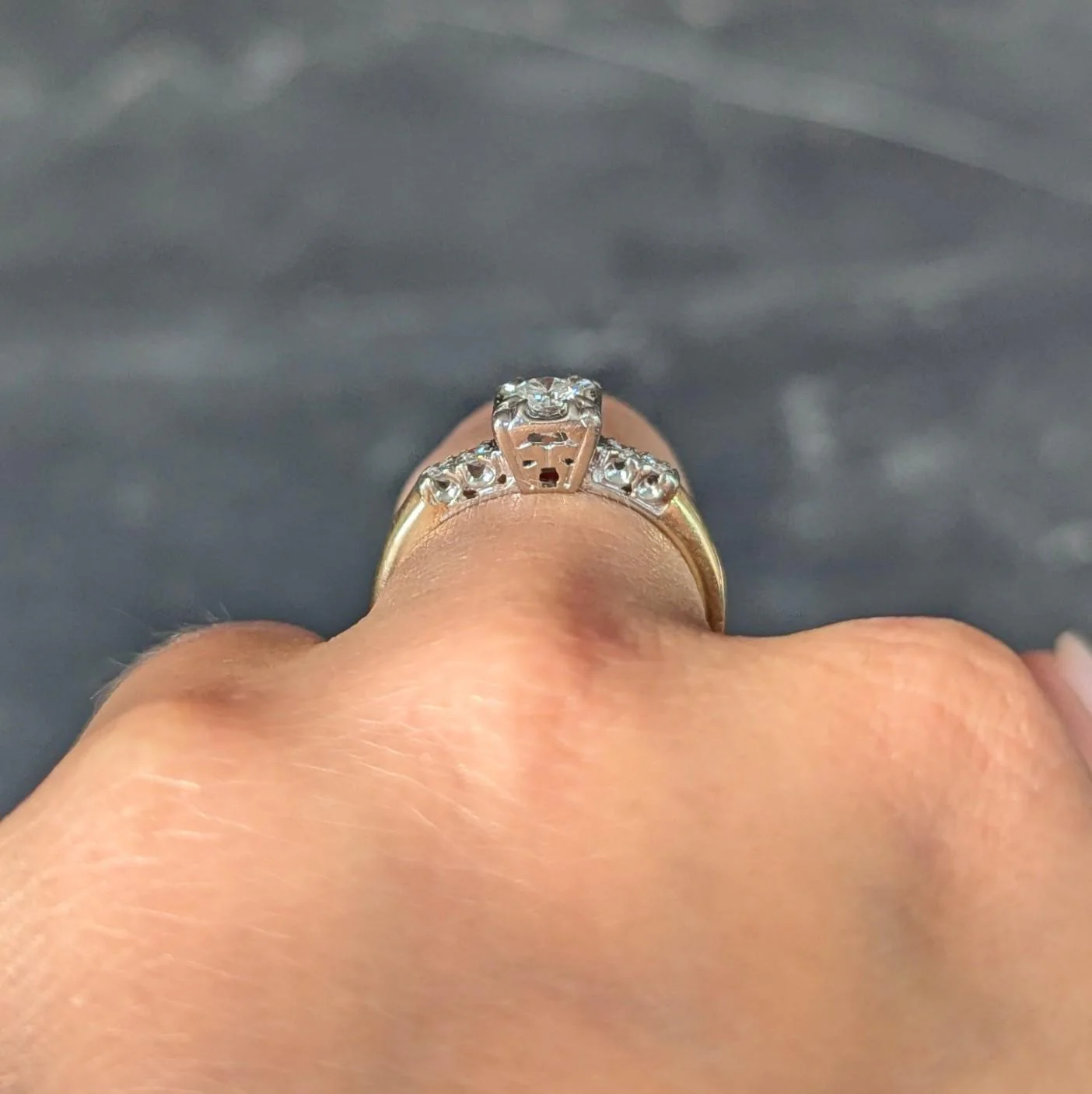 Retro 0.35 CTW Transitional Cut Diamond 14 Karat Two-Tone Gold Vintage Engagement Ring - Image 9