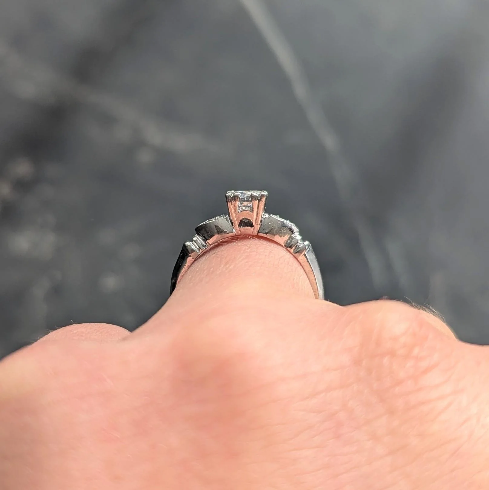 Retro 0.38 CTW Transitional Diamond Platinum Vintage Knife Edge Engagement Ring - Image 10