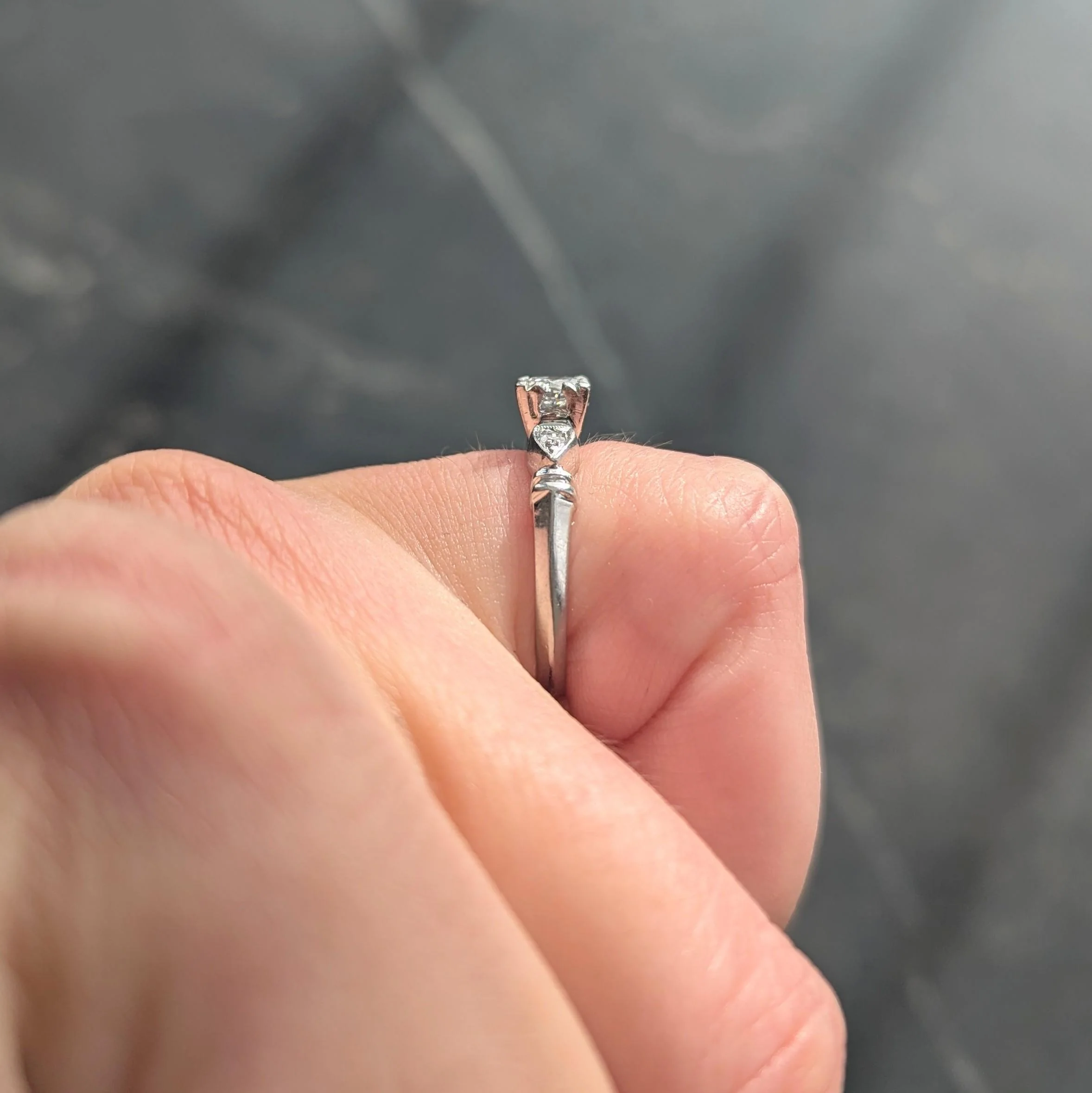 Retro 0.38 CTW Transitional Diamond Platinum Vintage Knife Edge Engagement Ring - Image 11