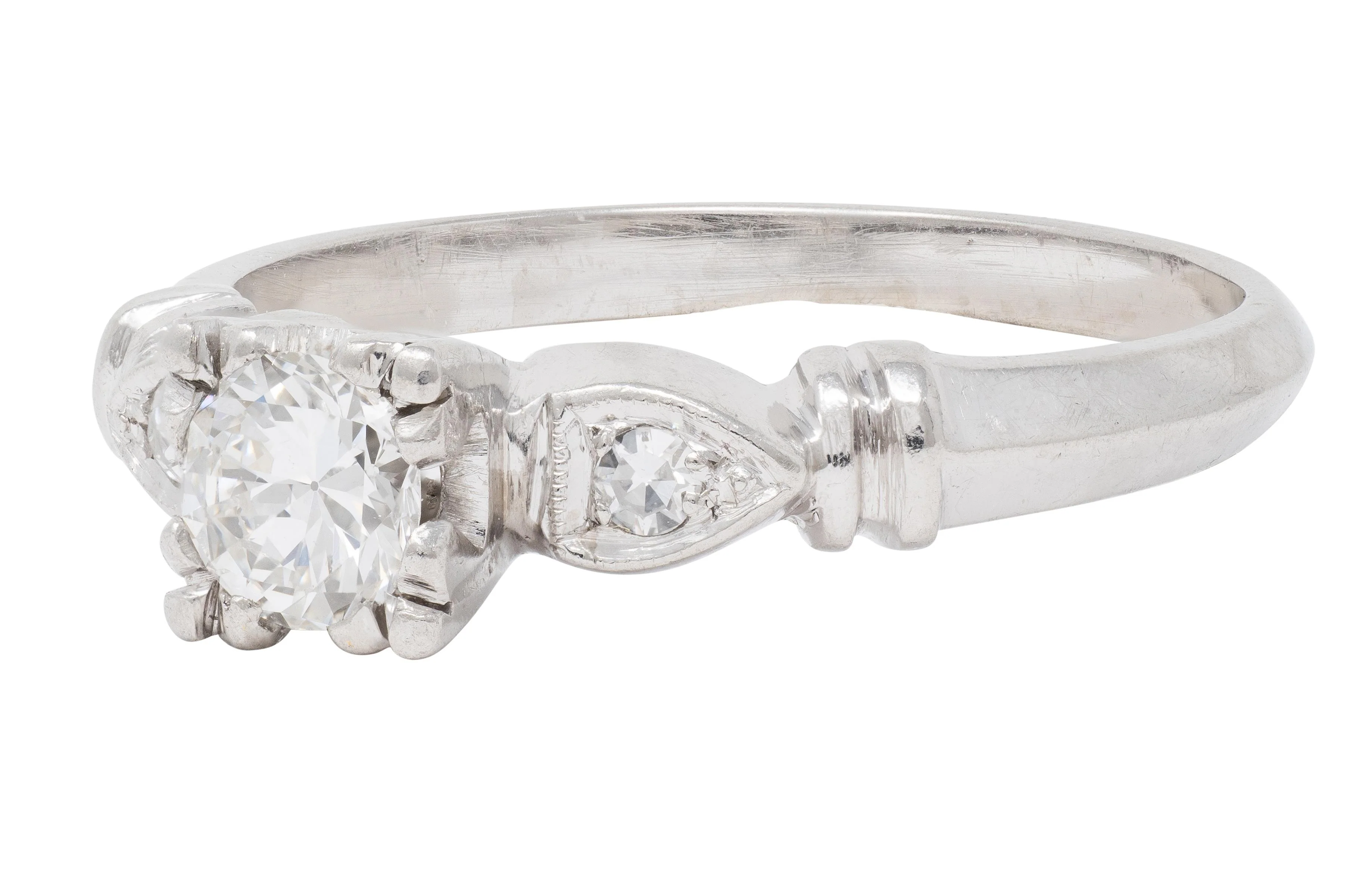 Retro 0.38 CTW Transitional Diamond Platinum Vintage Knife Edge Engagement Ring - Image 4