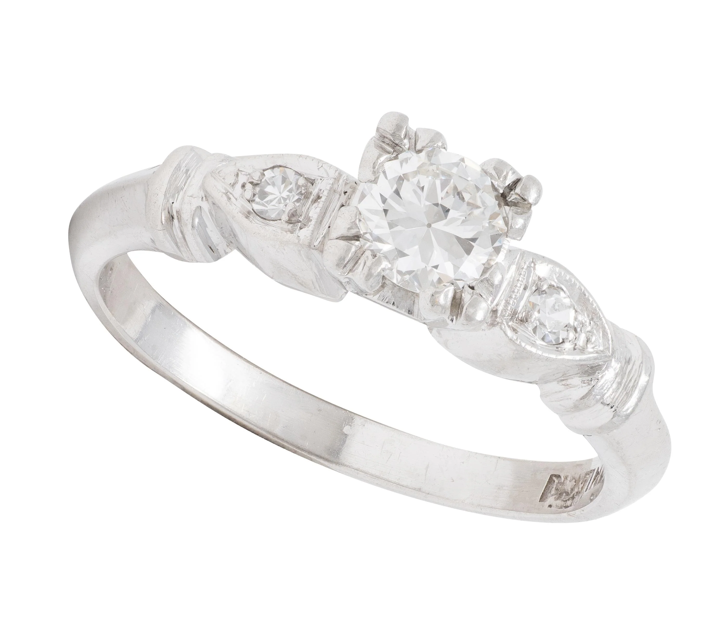 Retro 0.38 CTW Transitional Diamond Platinum Vintage Knife Edge Engagement Ring - Image 5