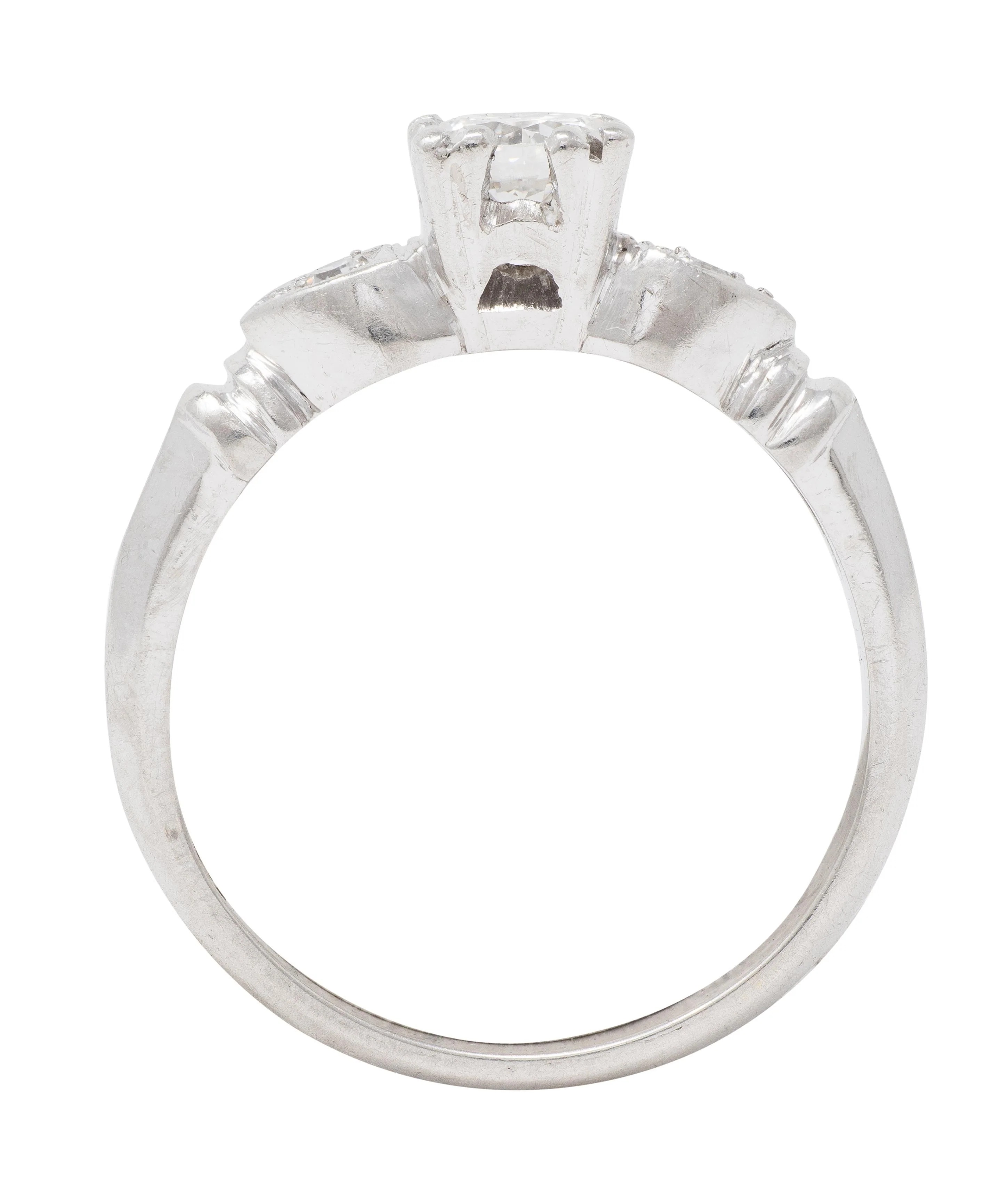 Retro 0.38 CTW Transitional Diamond Platinum Vintage Knife Edge Engagement Ring - Image 7