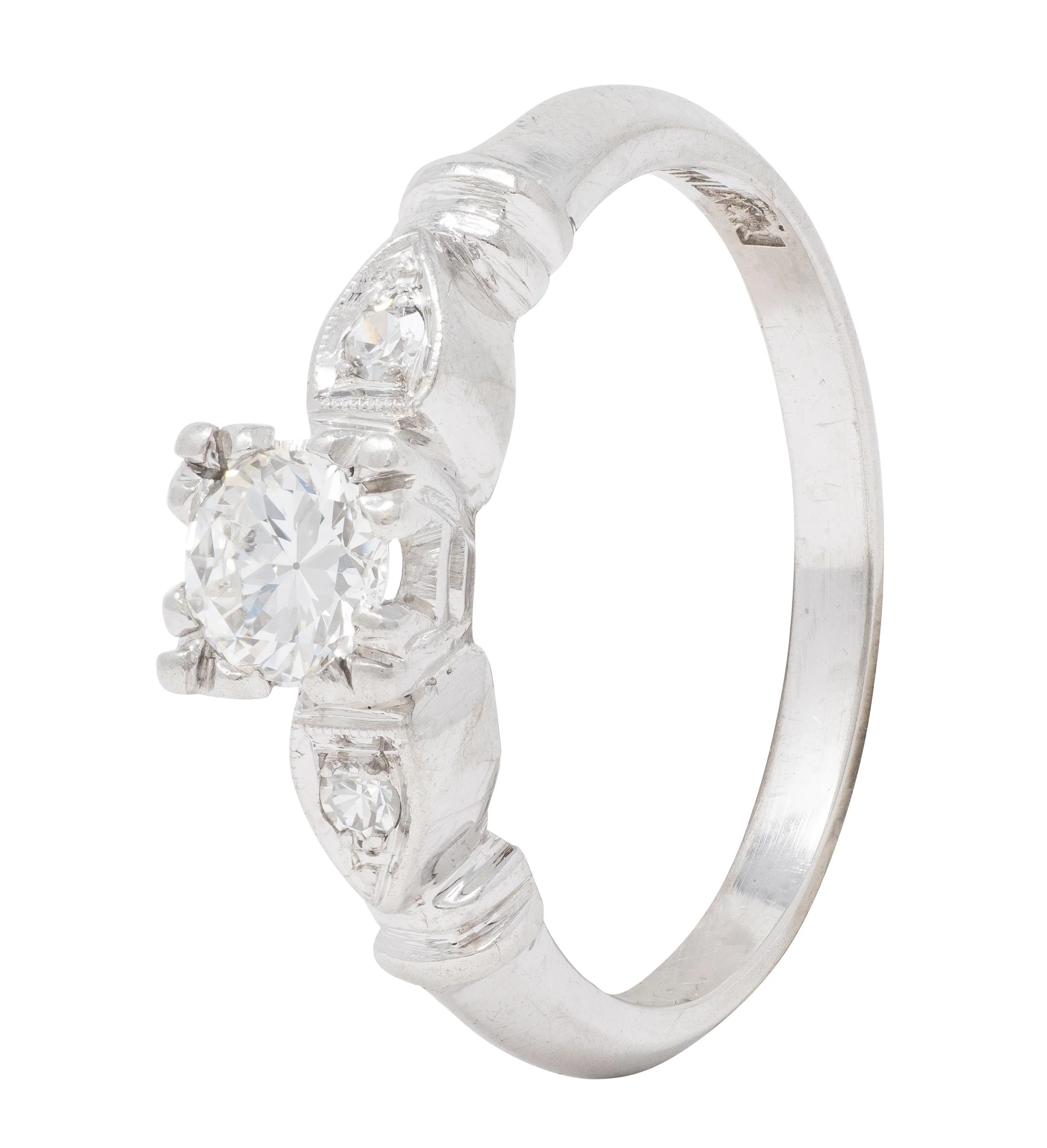 Retro 0.38 CTW Transitional Diamond Platinum Vintage Knife Edge Engagement Ring - Image 8
