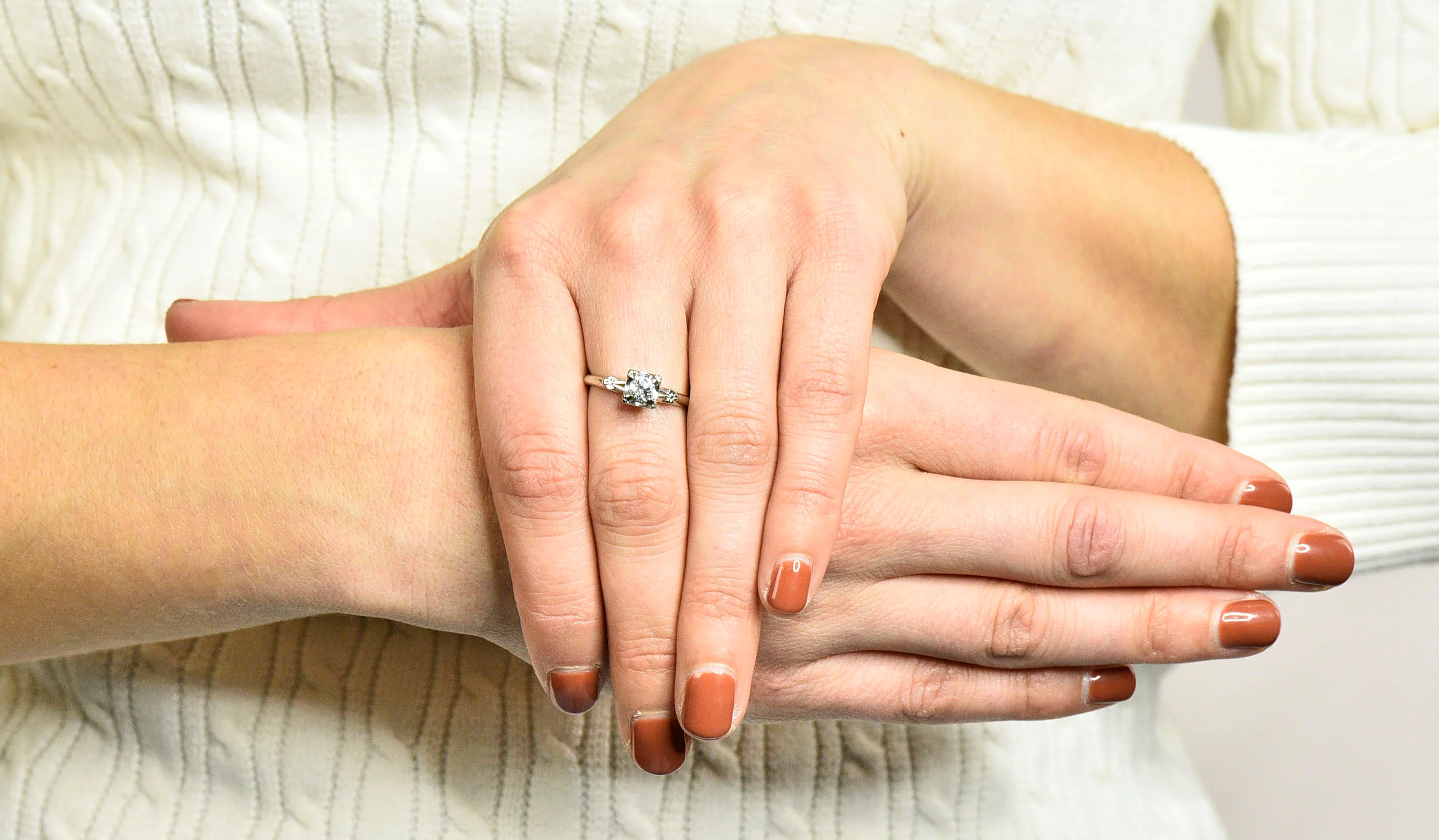 Retro 0.40 CTW Diamond 14 Karat White Gold Blossom Engagement Ring - Image 13
