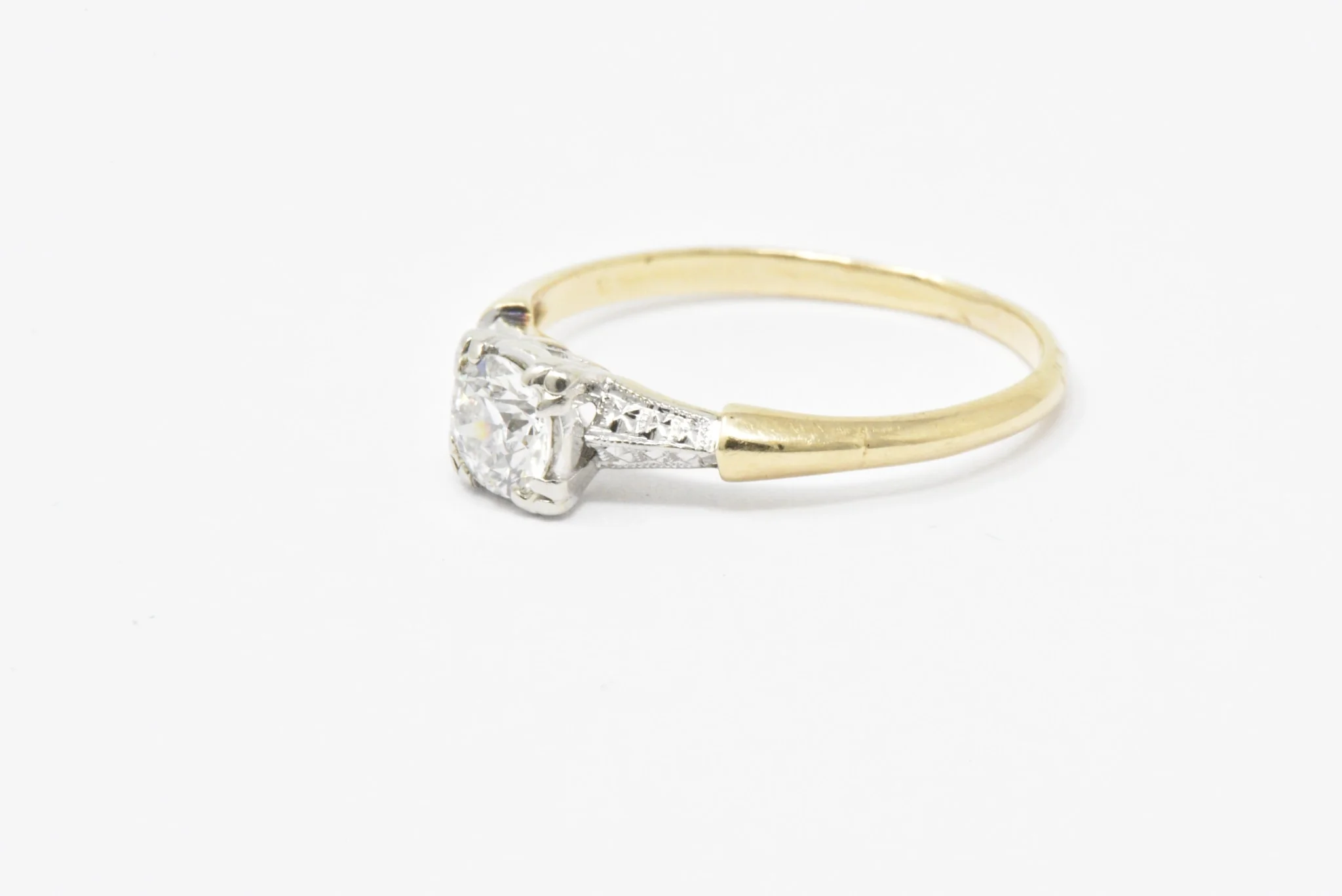 Retro 0.40 CTW Old European Cut Diamond Platinum 14 Karat Gold Engagement Ring - Image 3