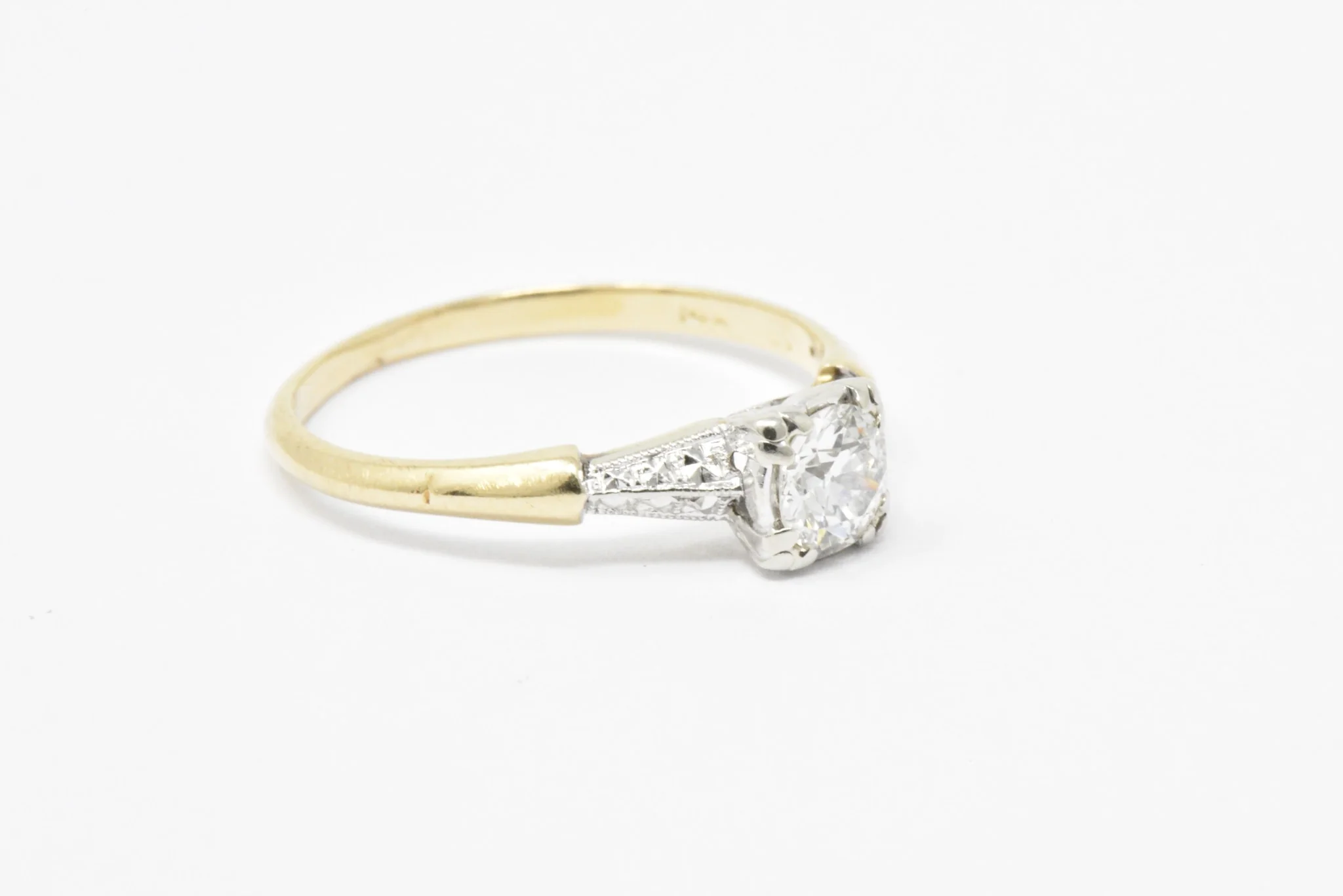 Retro 0.40 CTW Old European Cut Diamond Platinum 14 Karat Gold Engagement Ring - Image 4