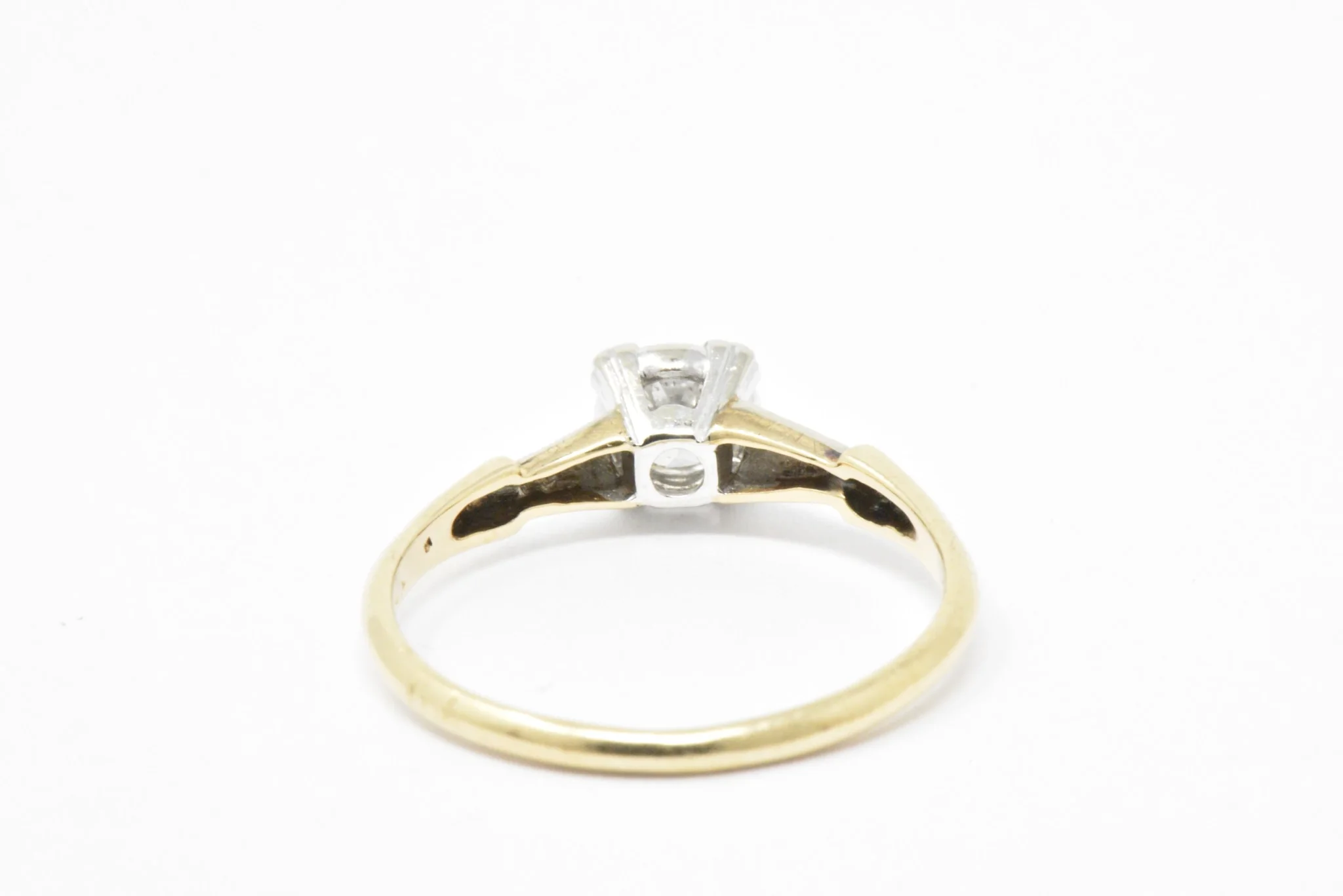 Retro 0.40 CTW Old European Cut Diamond Platinum 14 Karat Gold Engagement Ring - Image 5