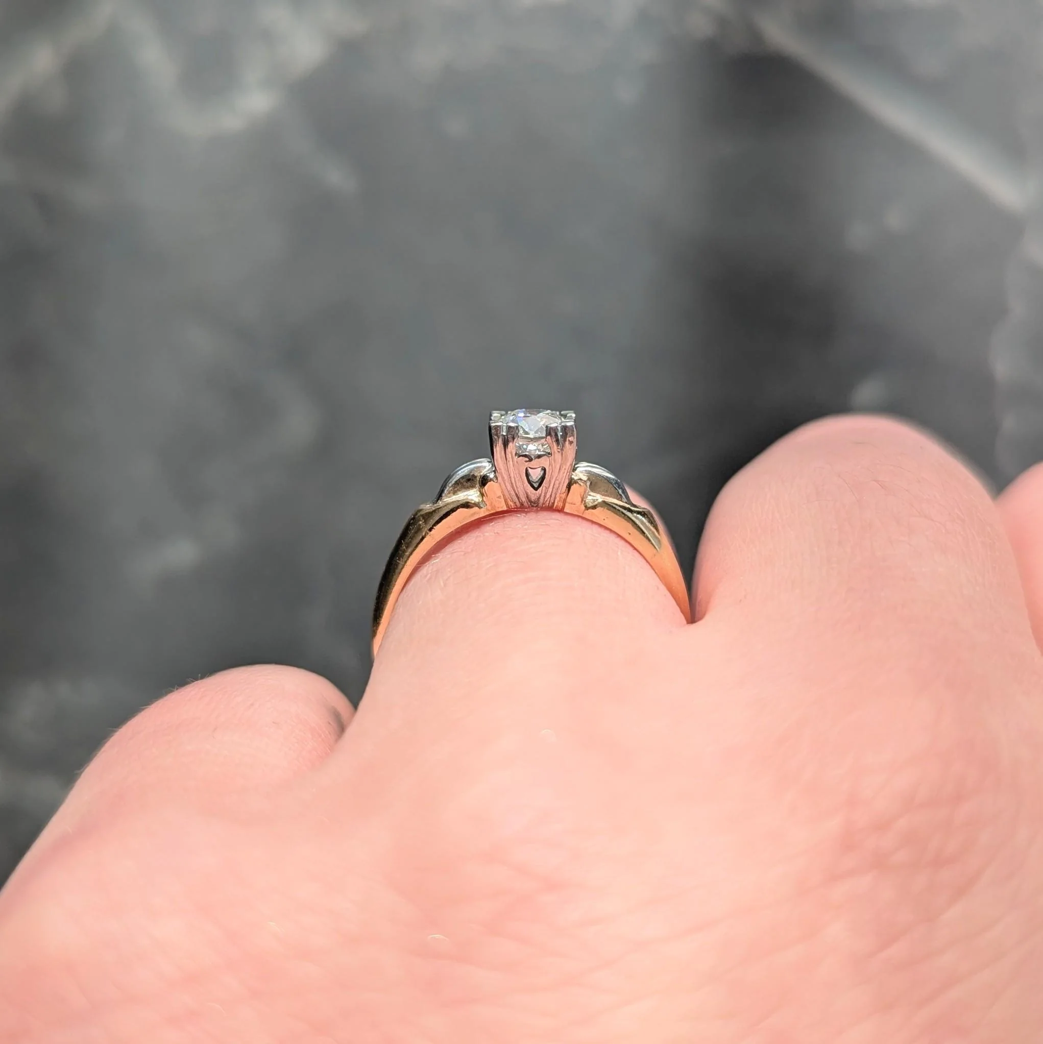 Retro 0.43 CT Diamond 14 Karat Two-Tone Gold Vintage Heart Solitaire Engagement Ring - Image 10