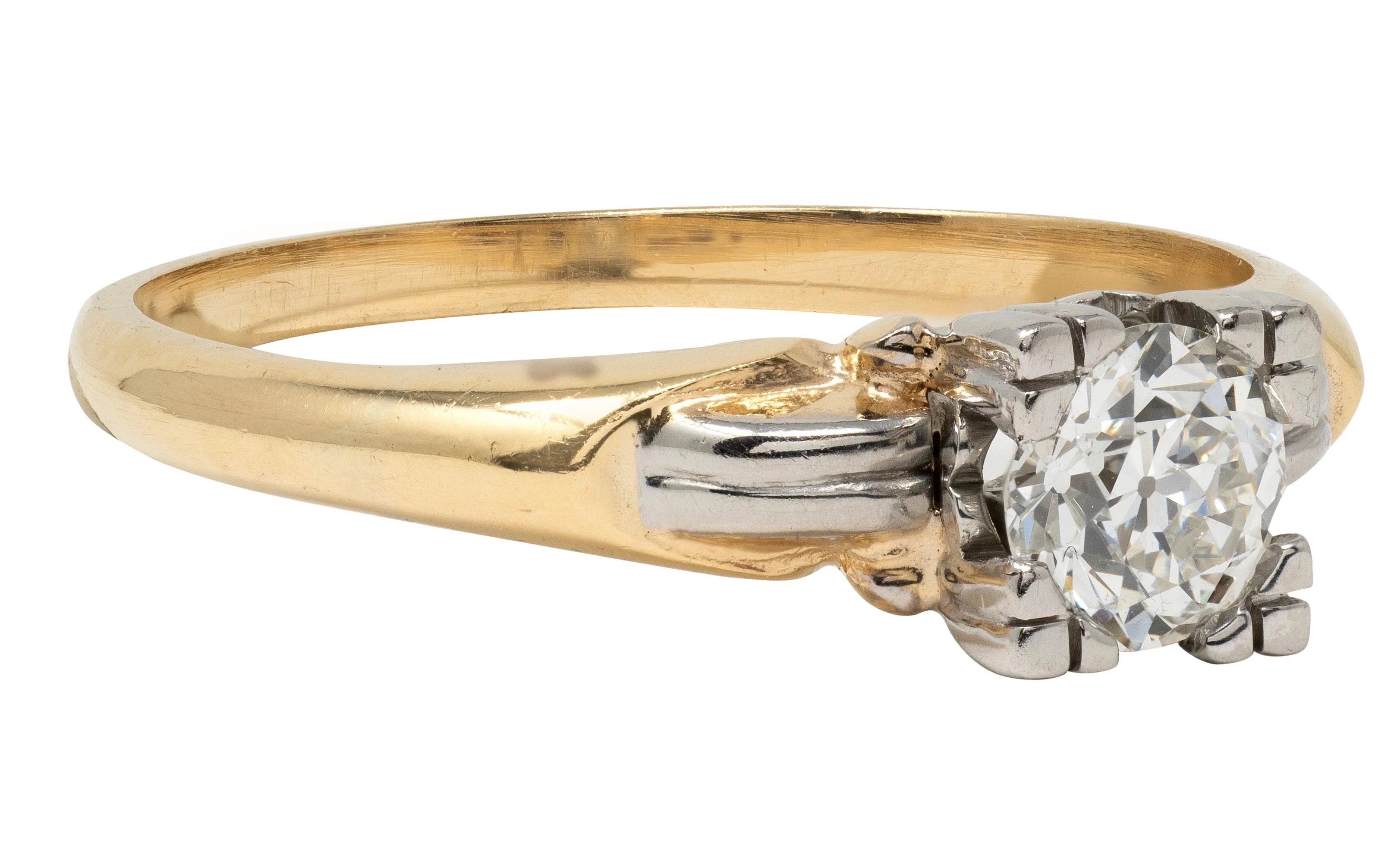 Retro 0.43 CT Diamond 14 Karat Two-Tone Gold Vintage Heart Solitaire Engagement Ring - Image 3