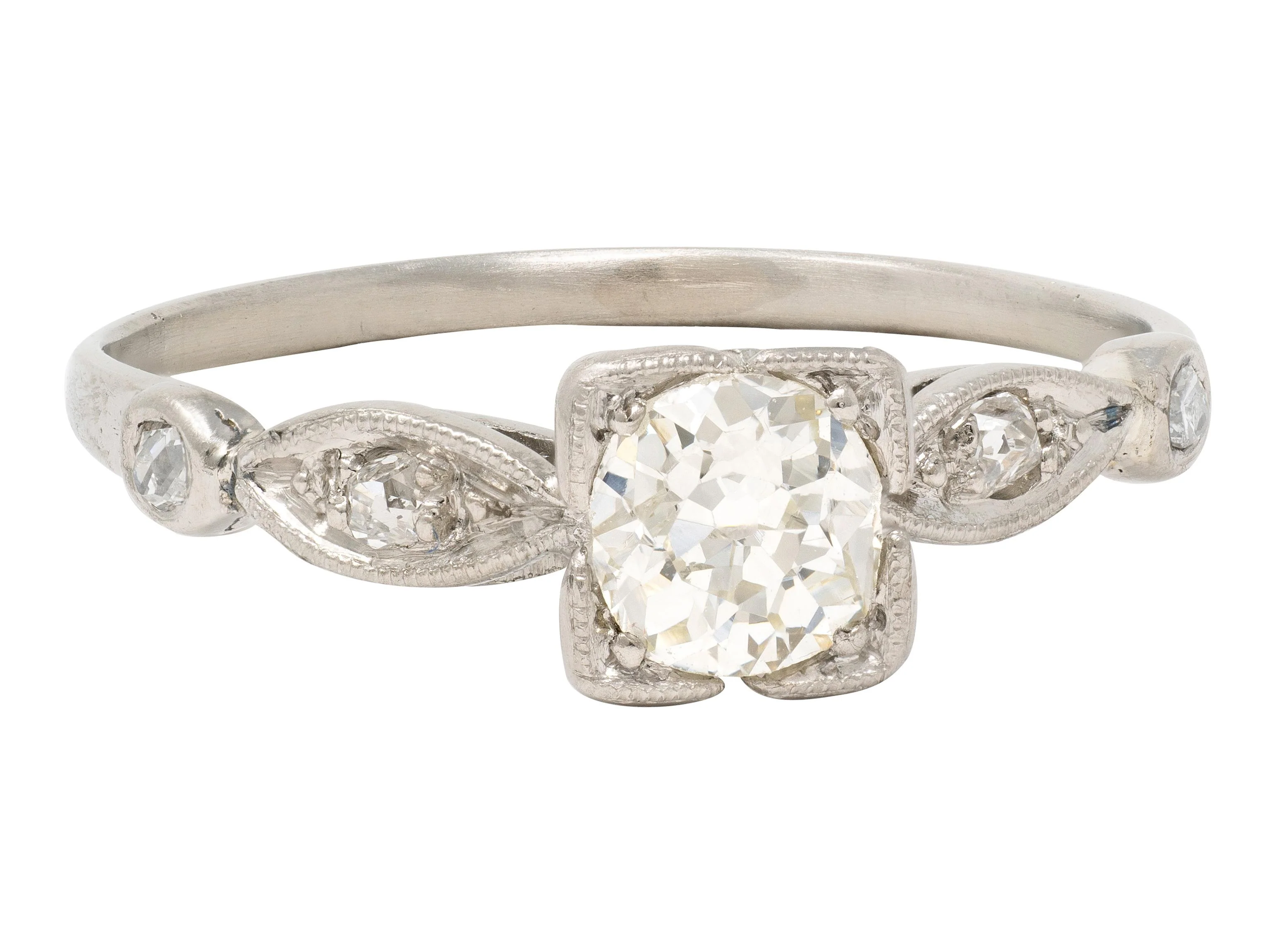 Retro 0.43 CTW Old Mine Diamond 18 Karat White Gold Vintage Engagement Ring