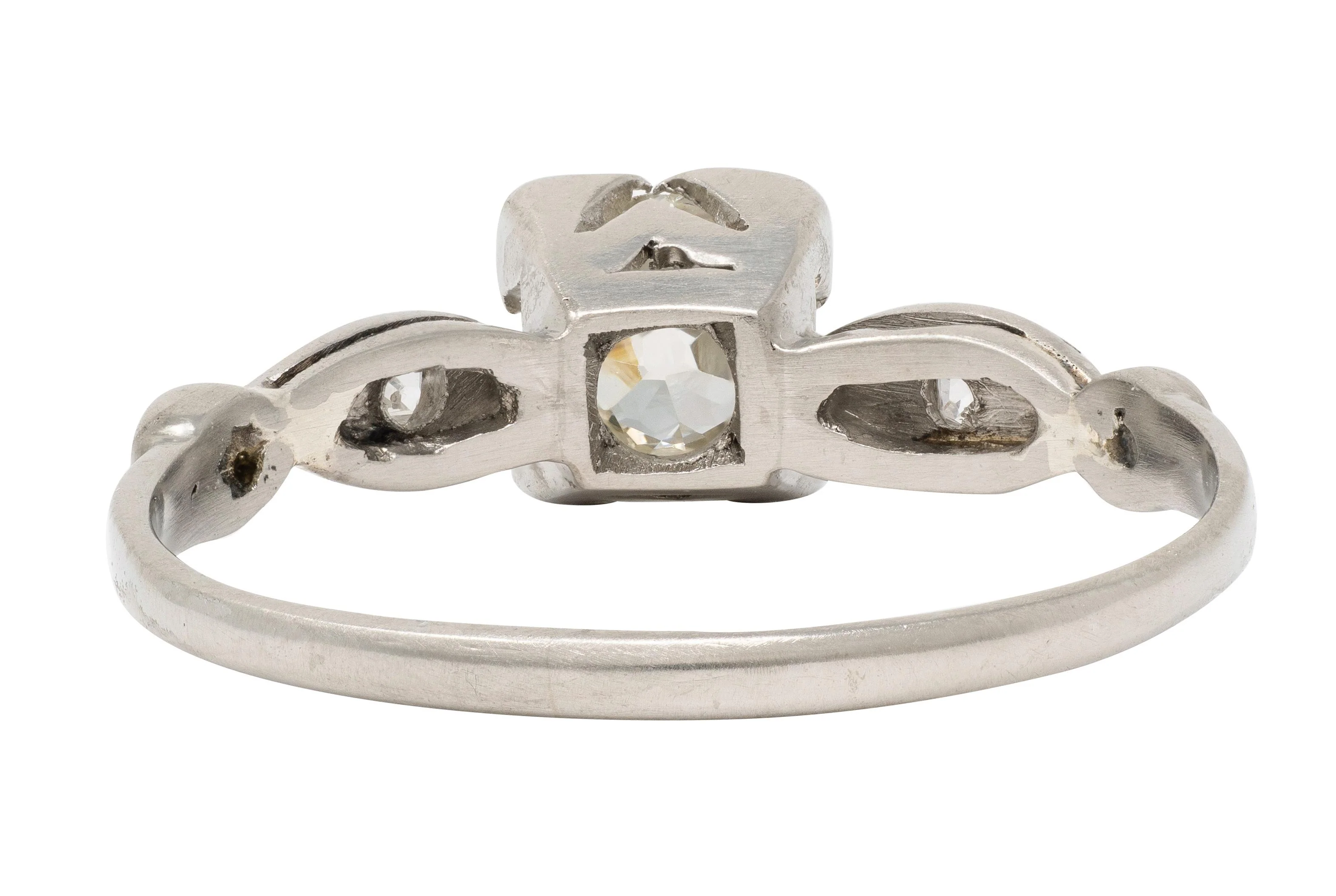 Retro 0.43 CTW Old Mine Diamond 18 Karat White Gold Vintage Engagement Ring - Image 3