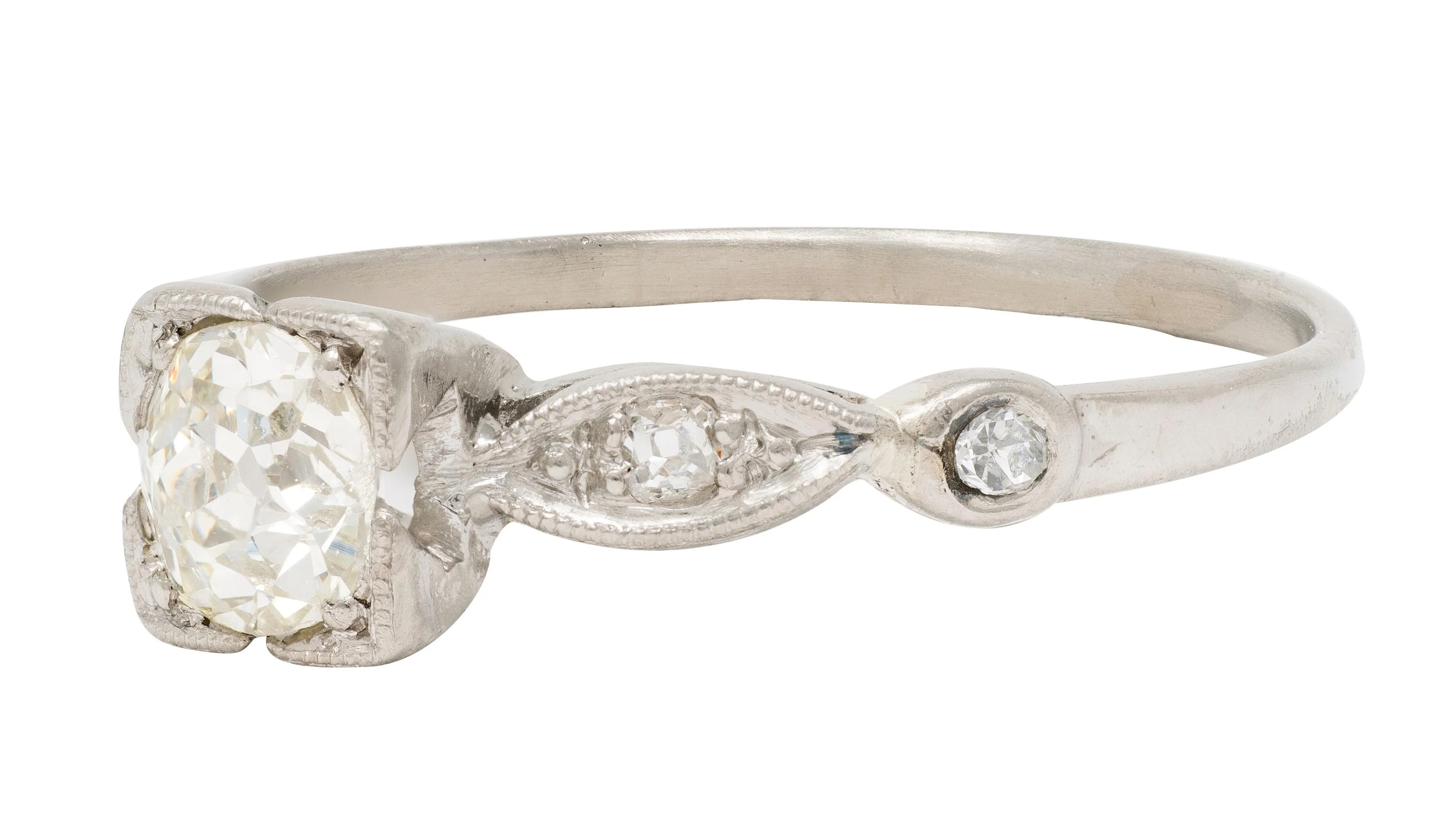Retro 0.43 CTW Old Mine Diamond 18 Karat White Gold Vintage Engagement Ring - Image 4