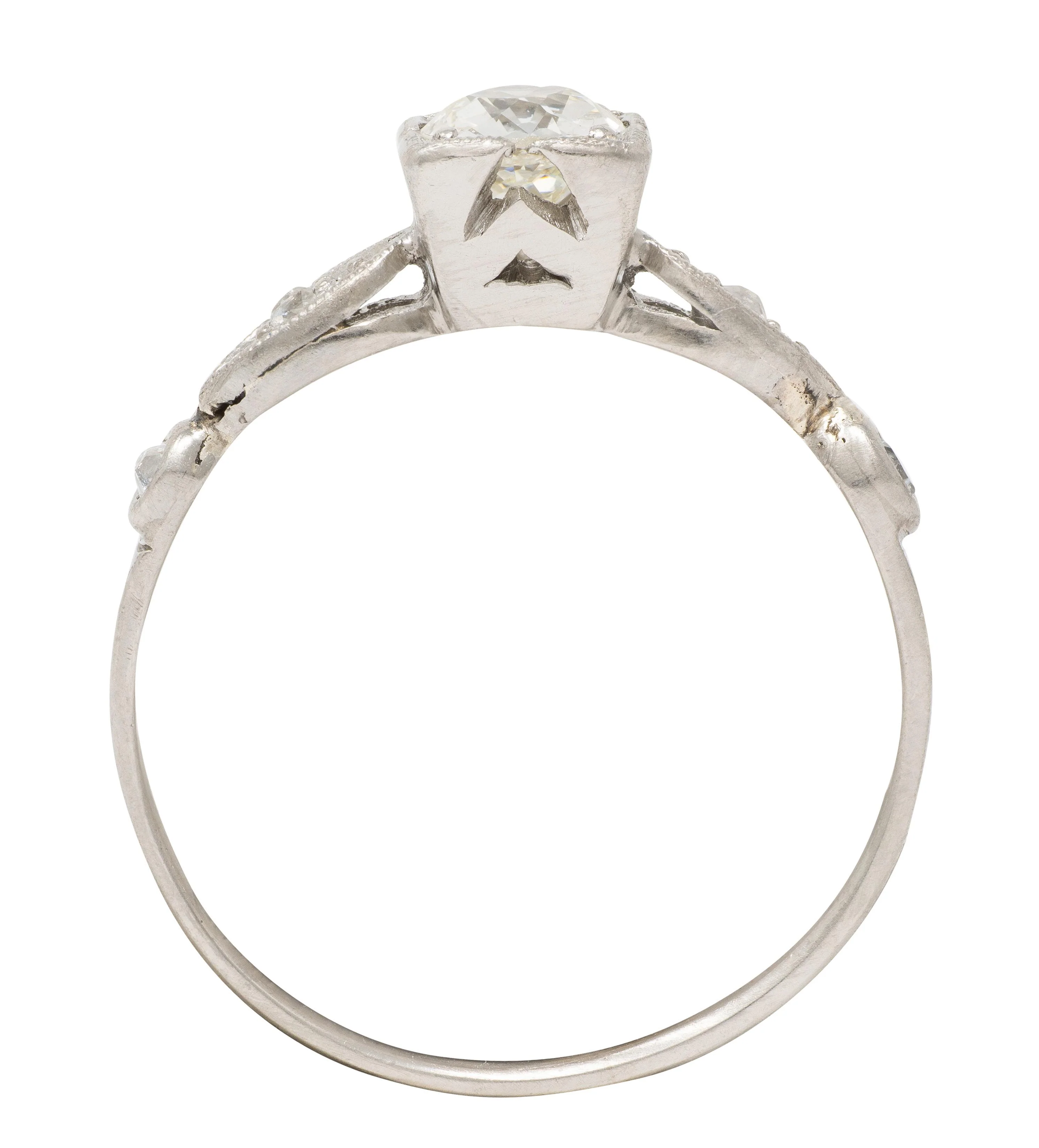 Retro 0.43 CTW Old Mine Diamond 18 Karat White Gold Vintage Engagement Ring - Image 5
