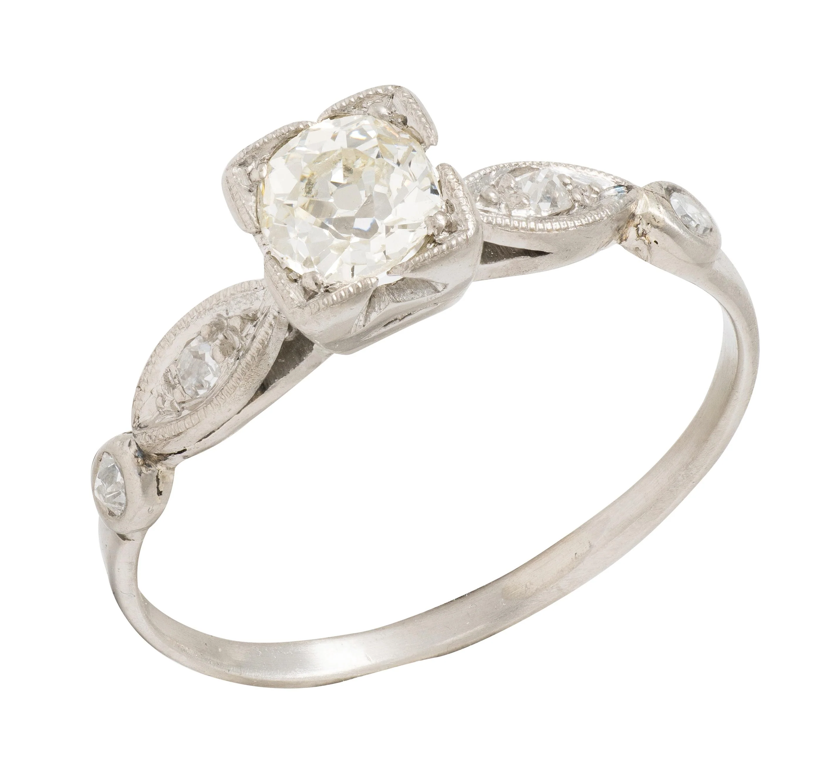 Retro 0.43 CTW Old Mine Diamond 18 Karat White Gold Vintage Engagement Ring - Image 6