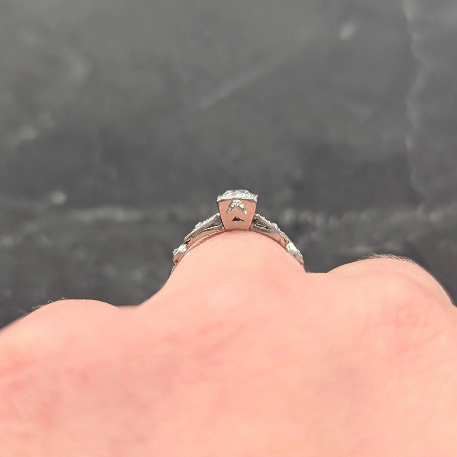 Retro 0.43 CTW Old Mine Diamond 18 Karat White Gold Vintage Engagement Ring - Image 8