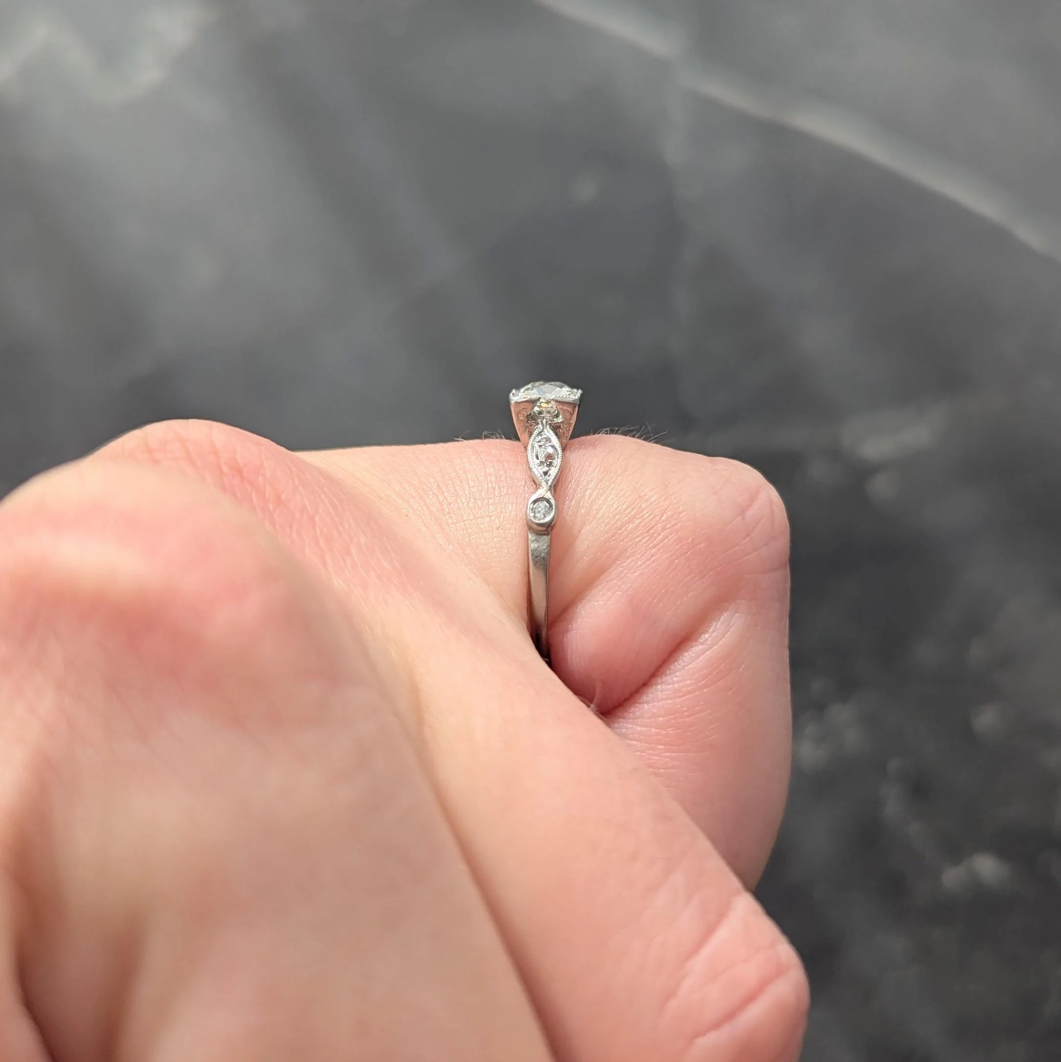 Retro 0.43 CTW Old Mine Diamond 18 Karat White Gold Vintage Engagement Ring - Image 9