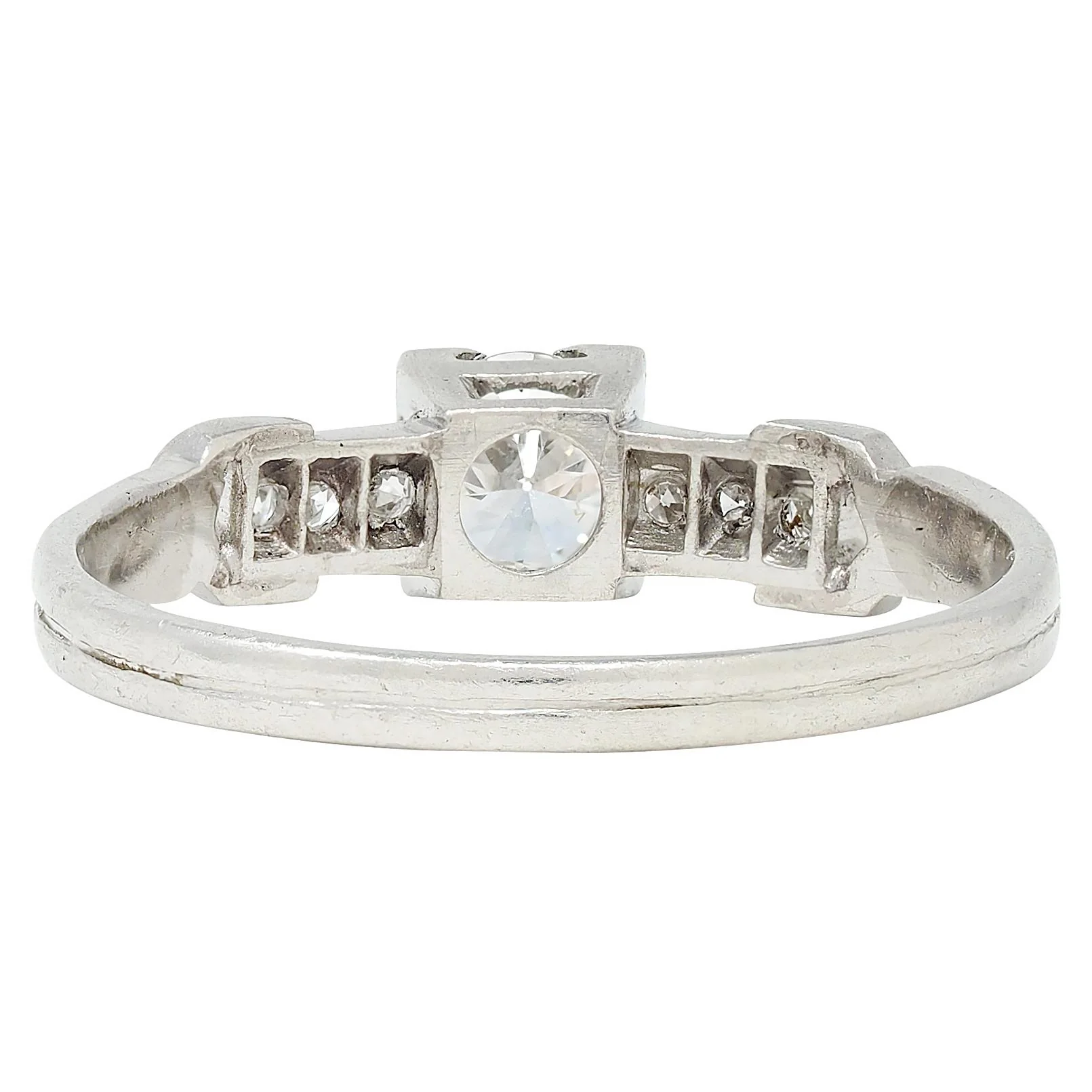Retro 0.45 CTW Old European Cut Diamond Platinum Vintage Buckle Engagement Ring - Image 3