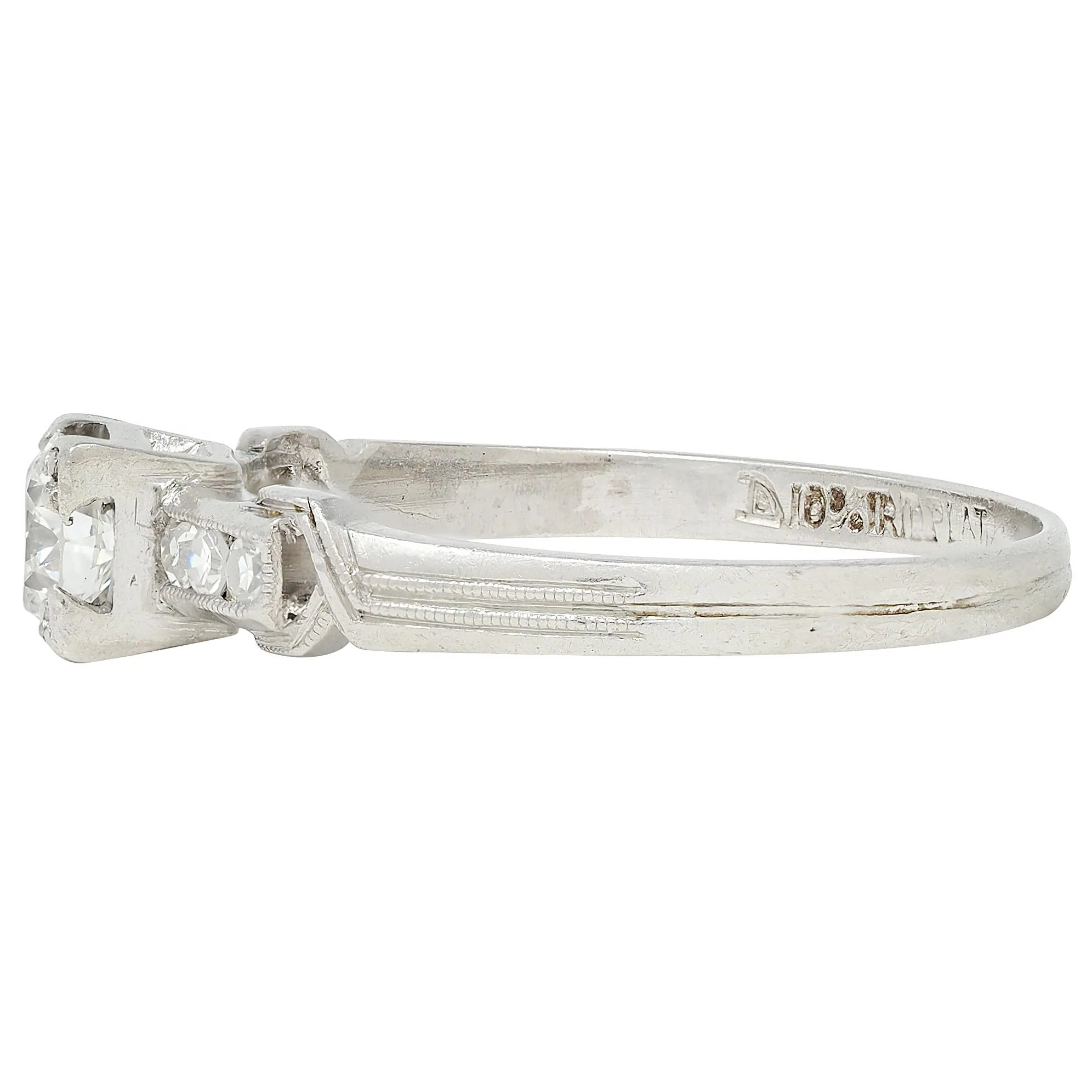 Retro 0.45 CTW Old European Cut Diamond Platinum Vintage Buckle Engagement Ring - Image 4