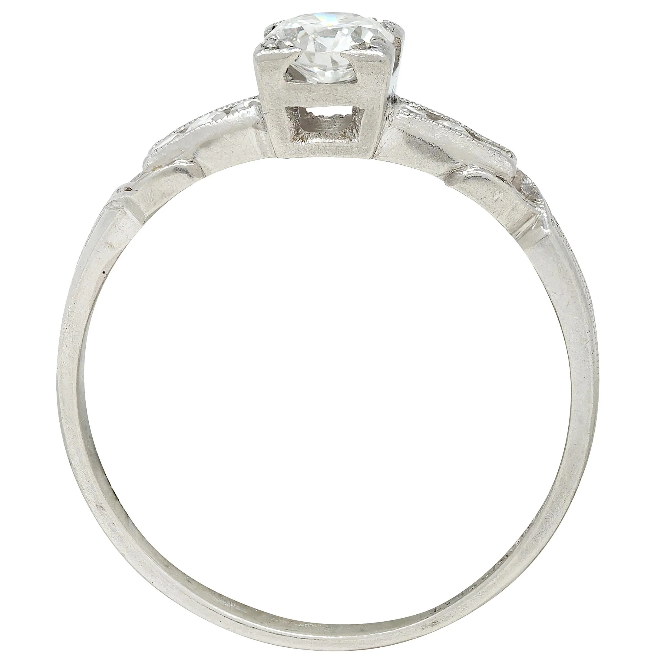 Retro 0.45 CTW Old European Cut Diamond Platinum Vintage Buckle Engagement Ring - Image 5