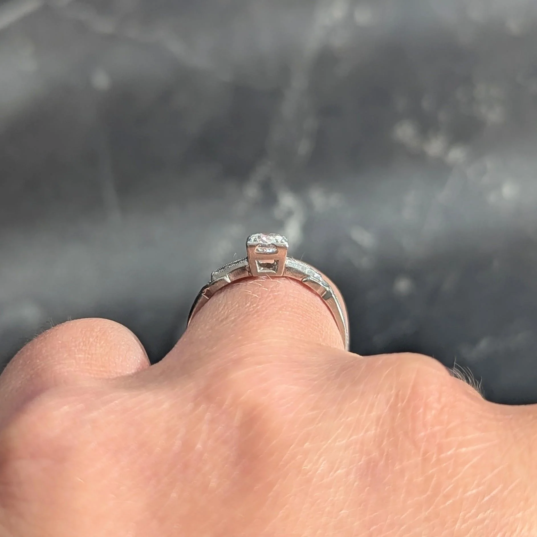 Retro 0.45 CTW Old European Cut Diamond Platinum Vintage Buckle Engagement Ring - Image 8