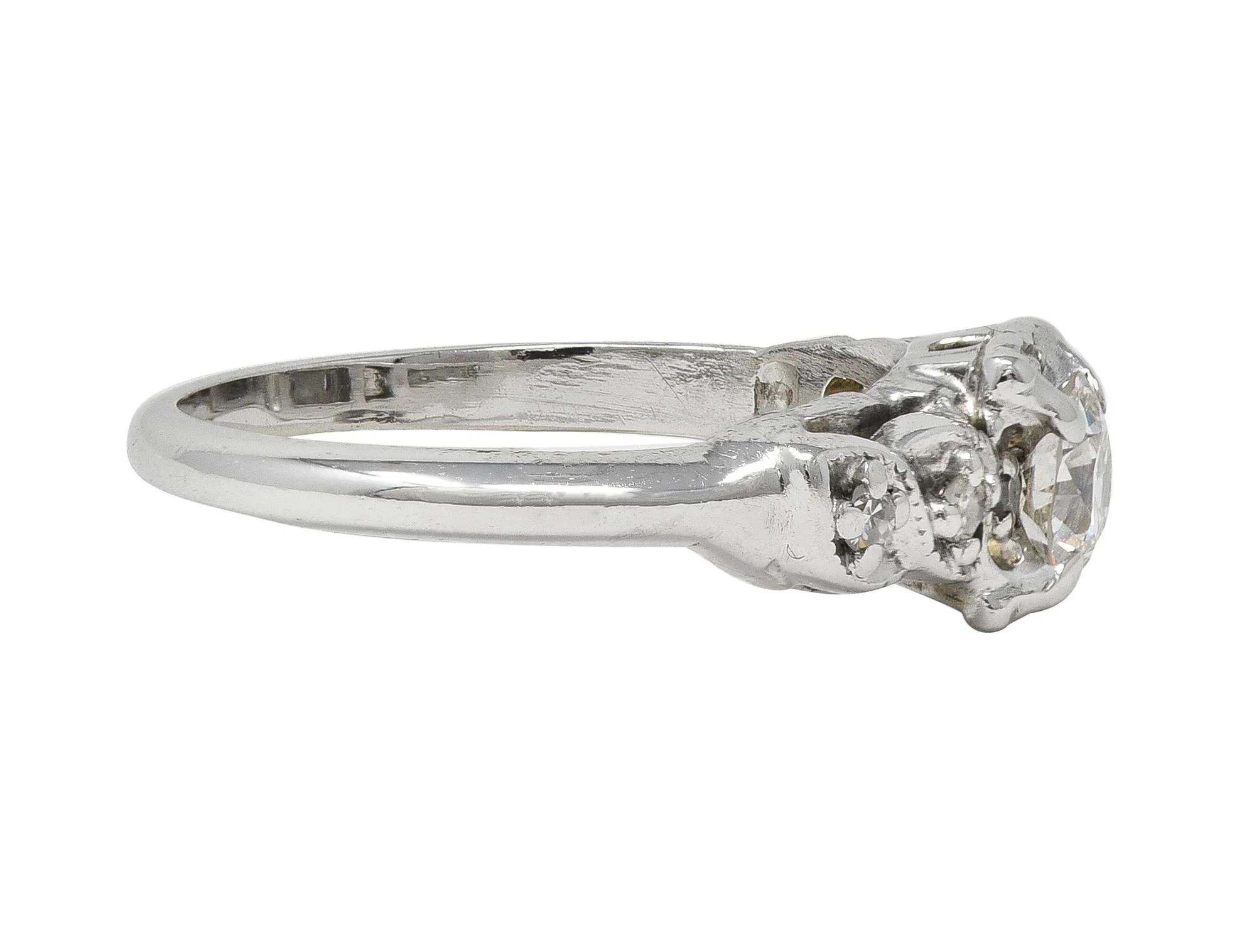 Retro 0.45 CTW Old European Diamond 14 Karat White Gold Vintage Foliate Engagement Ring - Image 2
