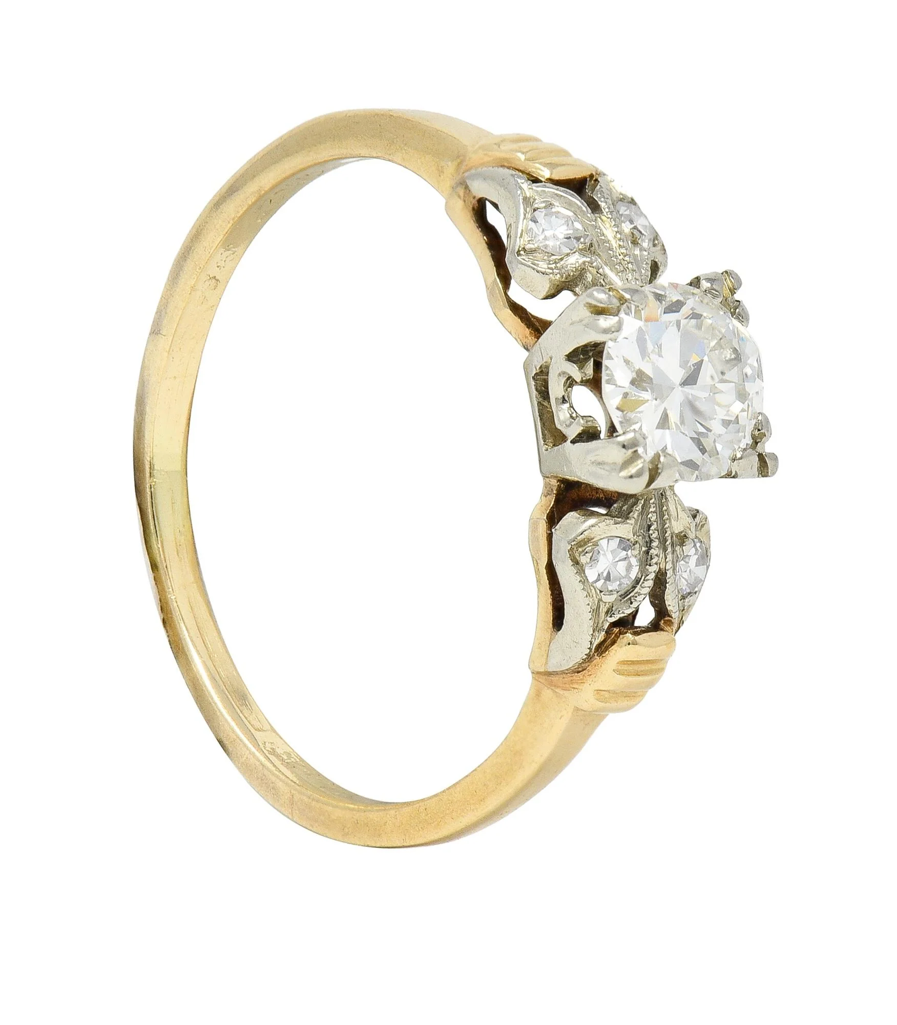 Retro 0.52 CTW Old European Cut Diamond 14 Karat Two-Tone Gold Vintage Engagement Ring - Image 12
