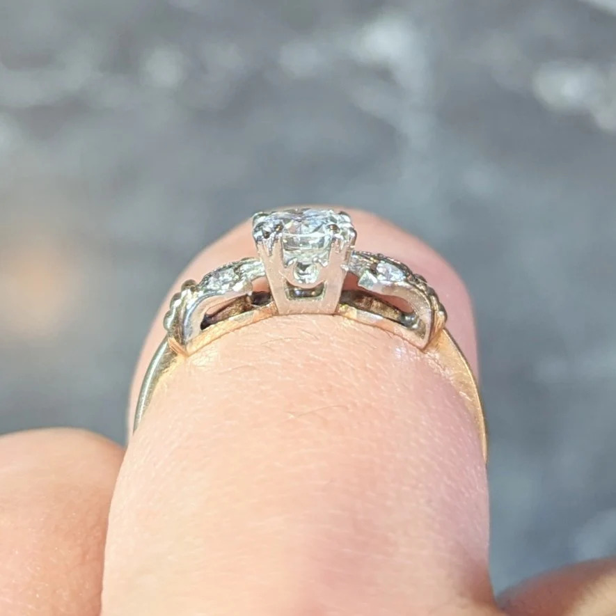 Retro 0.52 CTW Old European Cut Diamond 14 Karat Two-Tone Gold Vintage Engagement Ring - Image 14