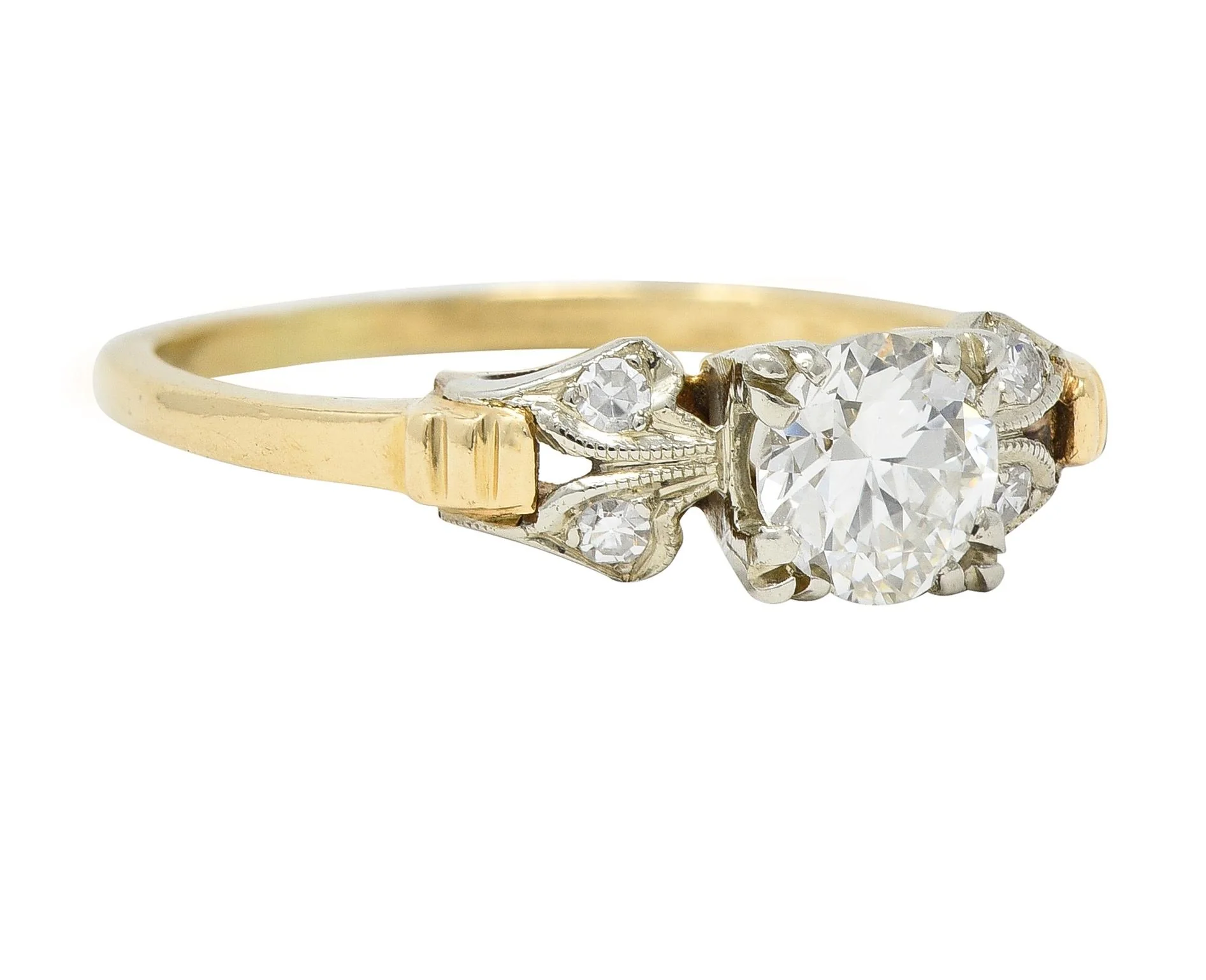 Retro 0.52 CTW Old European Cut Diamond 14 Karat Two-Tone Gold Vintage Engagement Ring - Image 2