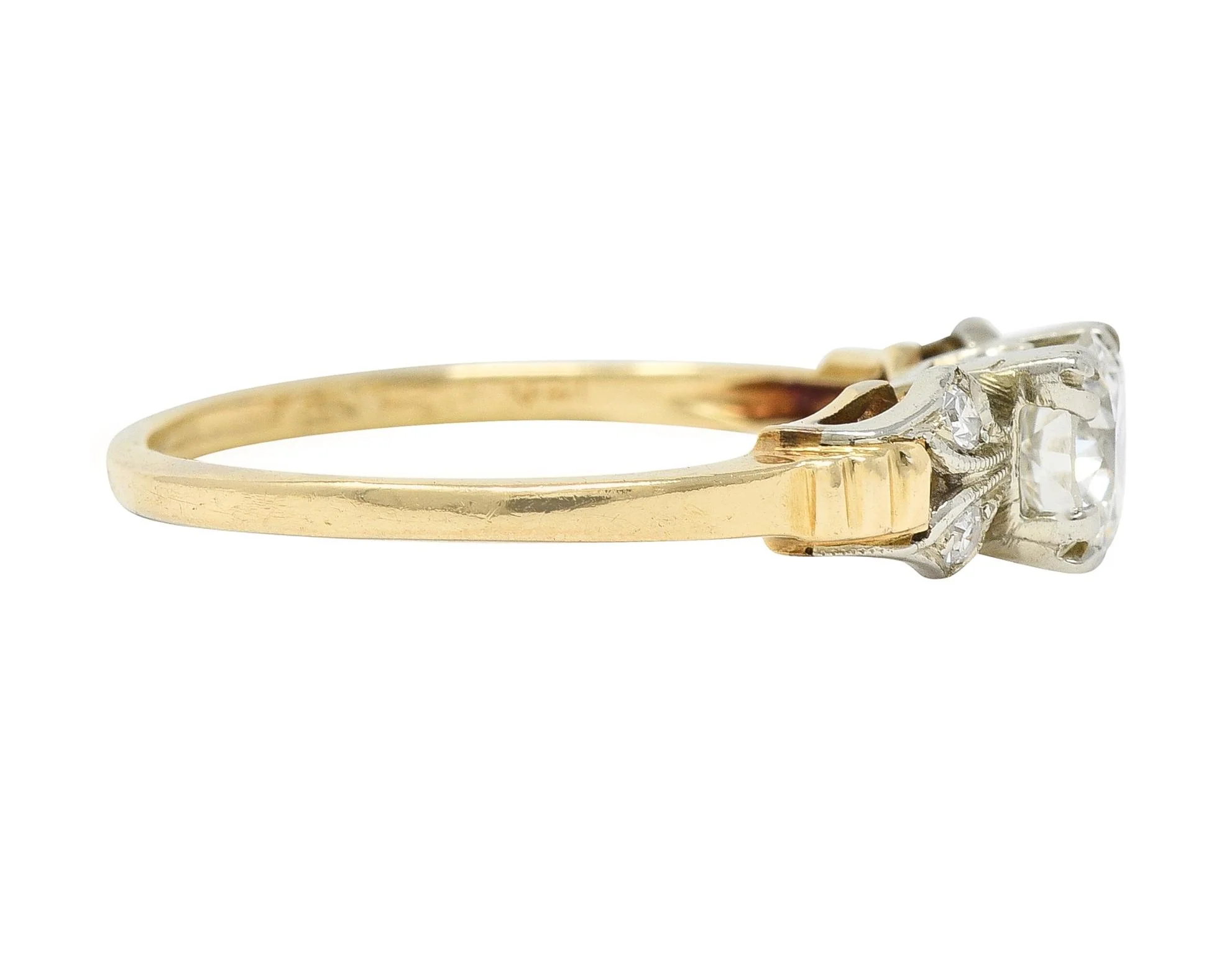 Retro 0.52 CTW Old European Cut Diamond 14 Karat Two-Tone Gold Vintage Engagement Ring - Image 3