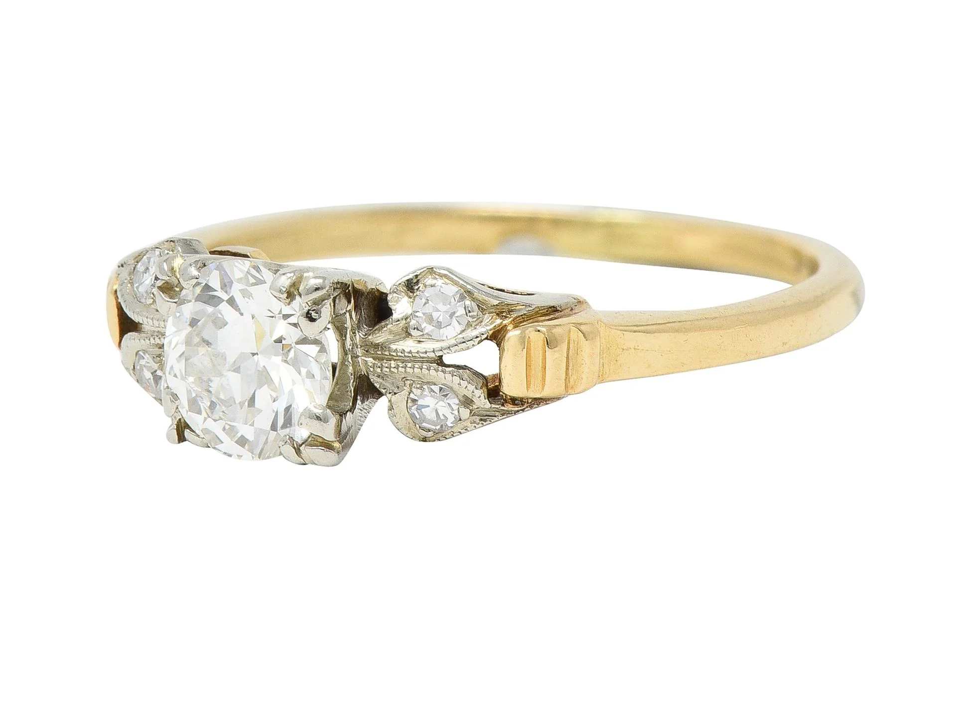 Retro 0.52 CTW Old European Cut Diamond 14 Karat Two-Tone Gold Vintage Engagement Ring - Image 6
