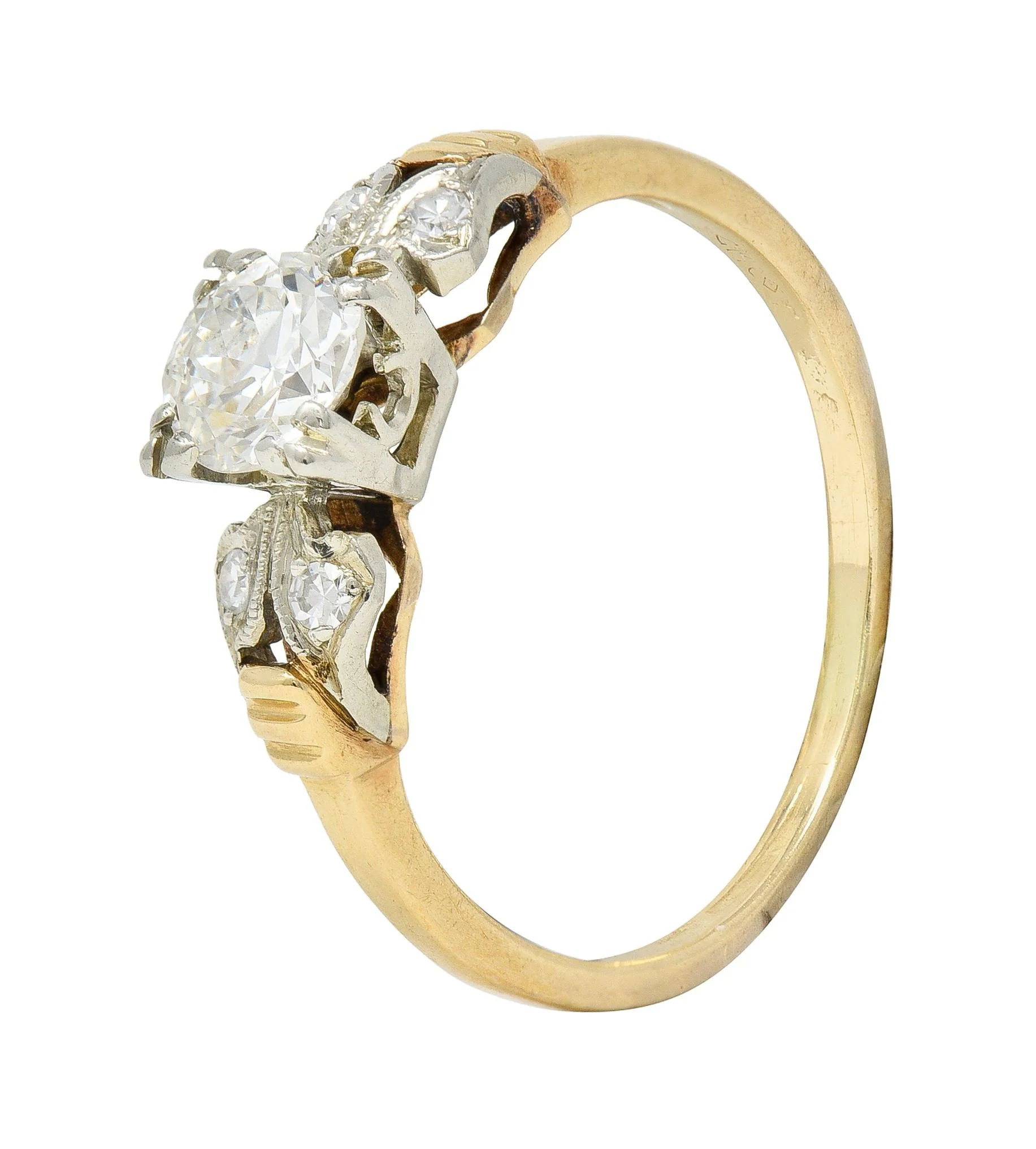 Retro 0.52 CTW Old European Cut Diamond 14 Karat Two-Tone Gold Vintage Engagement Ring - Image 9