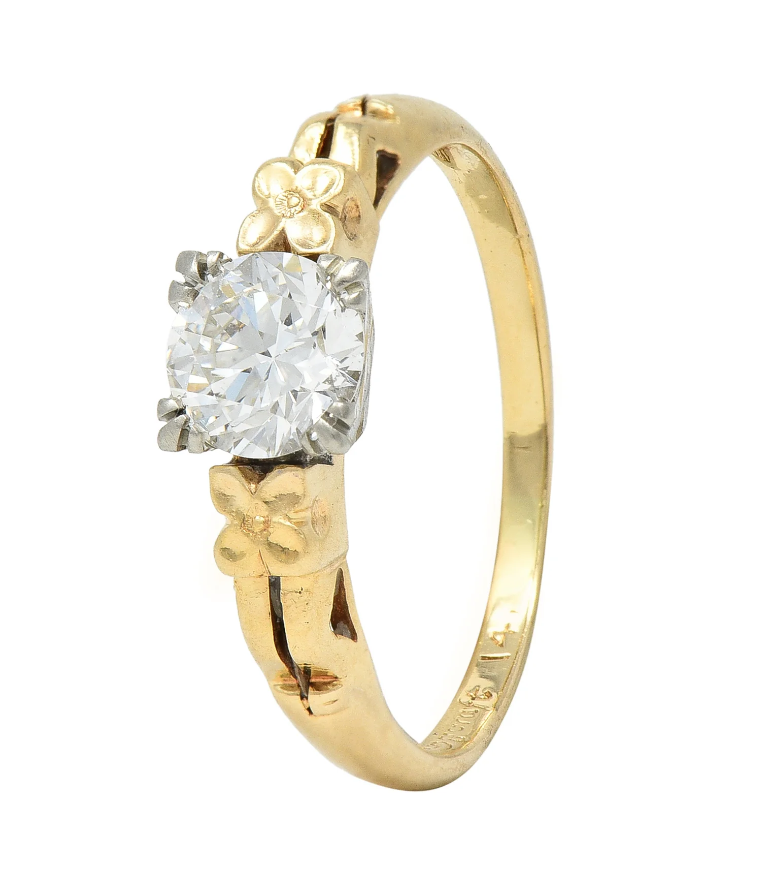 Retro 0.53 CTW Old European Cut Diamond 14 Karat Two-Tone Gold Orange Blossom Engagement Ring - Image 8