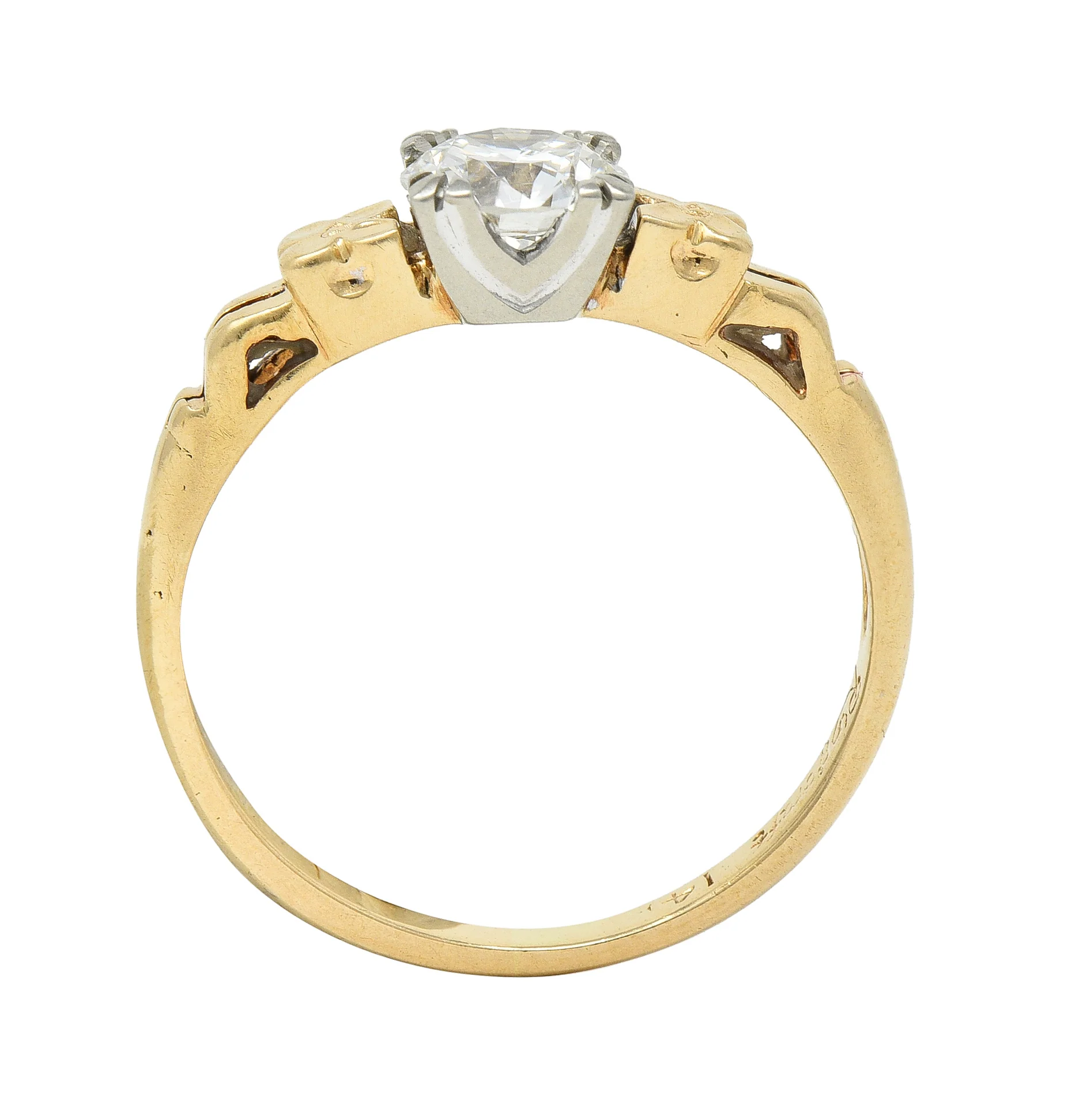 Retro 0.53 CTW Old European Cut Diamond 14 Karat Two-Tone Gold Orange Blossom Engagement Ring - Image 9