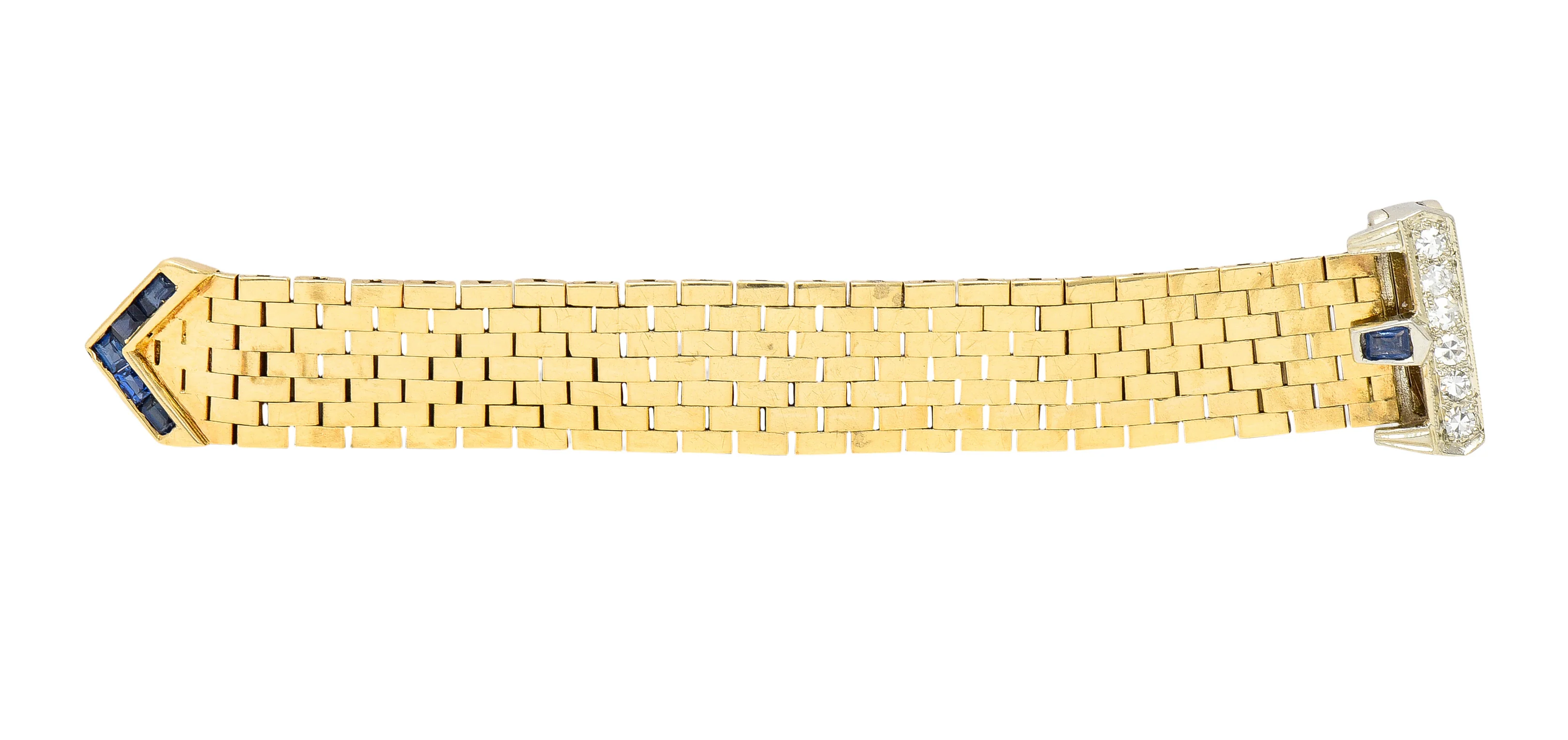 Retro 0.54 CTW Sapphire Diamond 14 Karat Two-Tone Gold Vintage Buckle Ring - Image 2