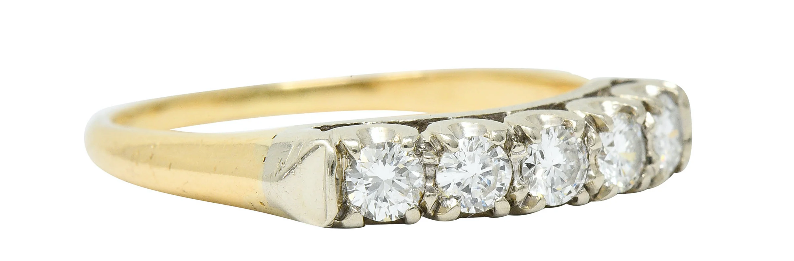Retro 0.55 CTW Diamond 14 Karat Two-Tone Gold Fishtail Band Ring - Image 2