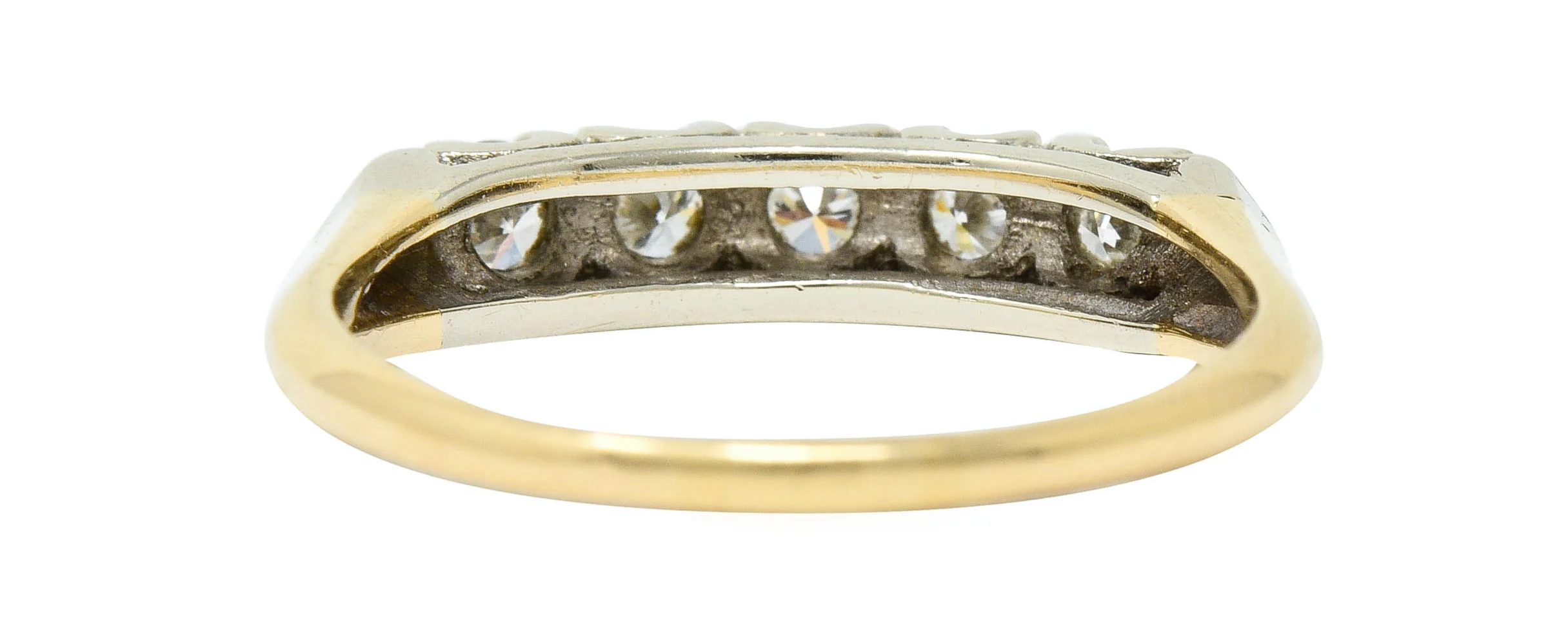 Retro 0.55 CTW Diamond 14 Karat Two-Tone Gold Fishtail Band Ring - Image 4