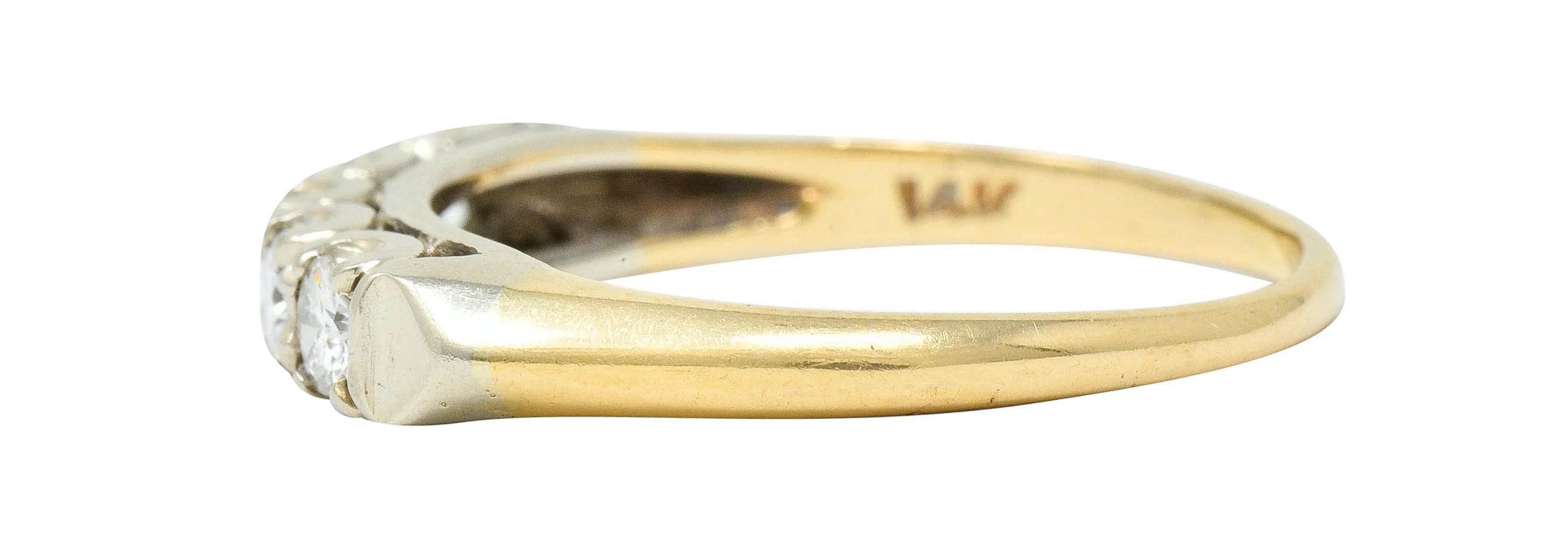 Retro 0.55 CTW Diamond 14 Karat Two-Tone Gold Fishtail Band Ring - Image 5